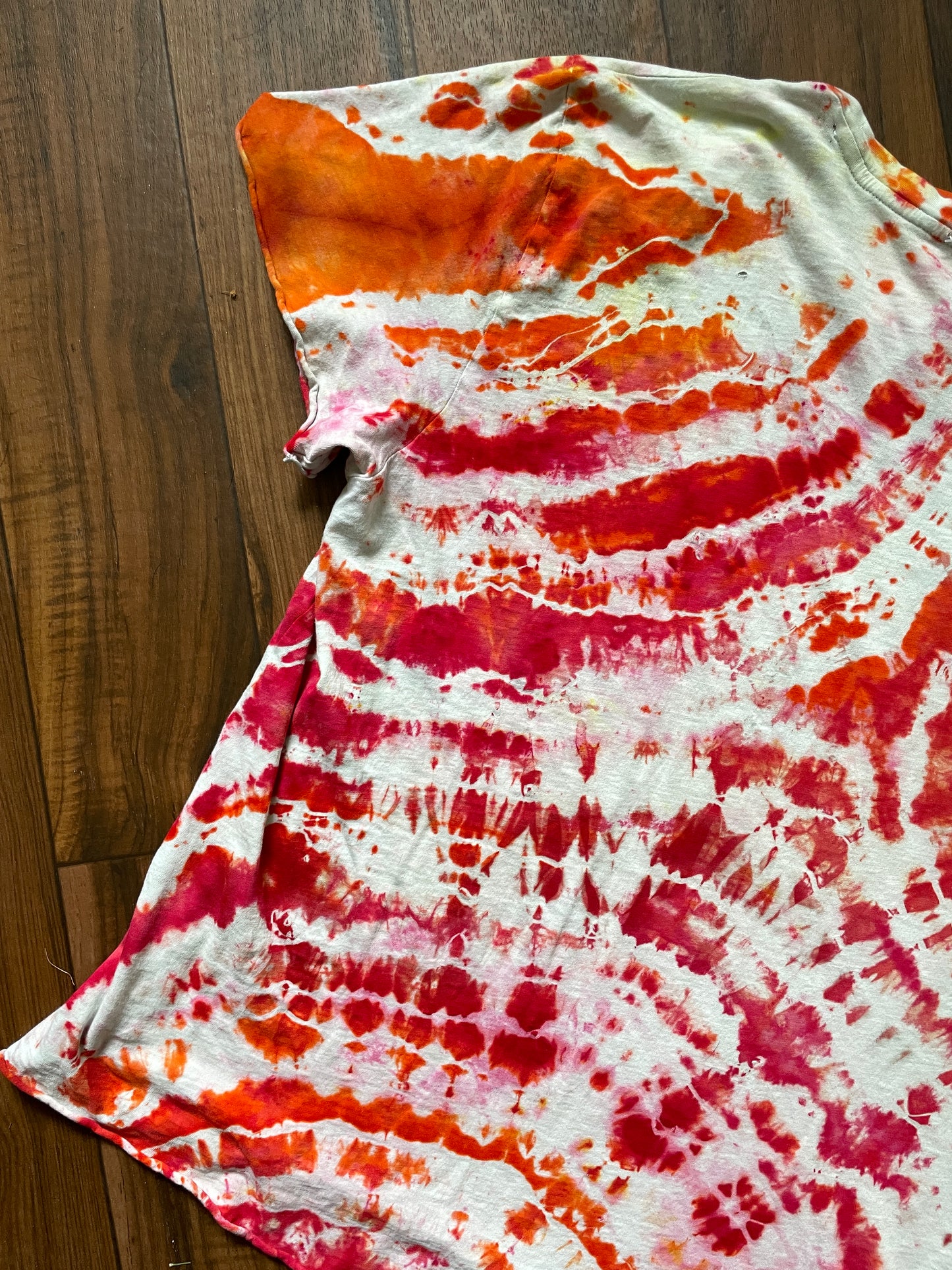 Medium Unisex RUSH Starman Logo Handmade Tie Dye Short Sleeve T-Shirt | One-Of-a-Kind Upcycled Red and White Geode Tie Dye Top