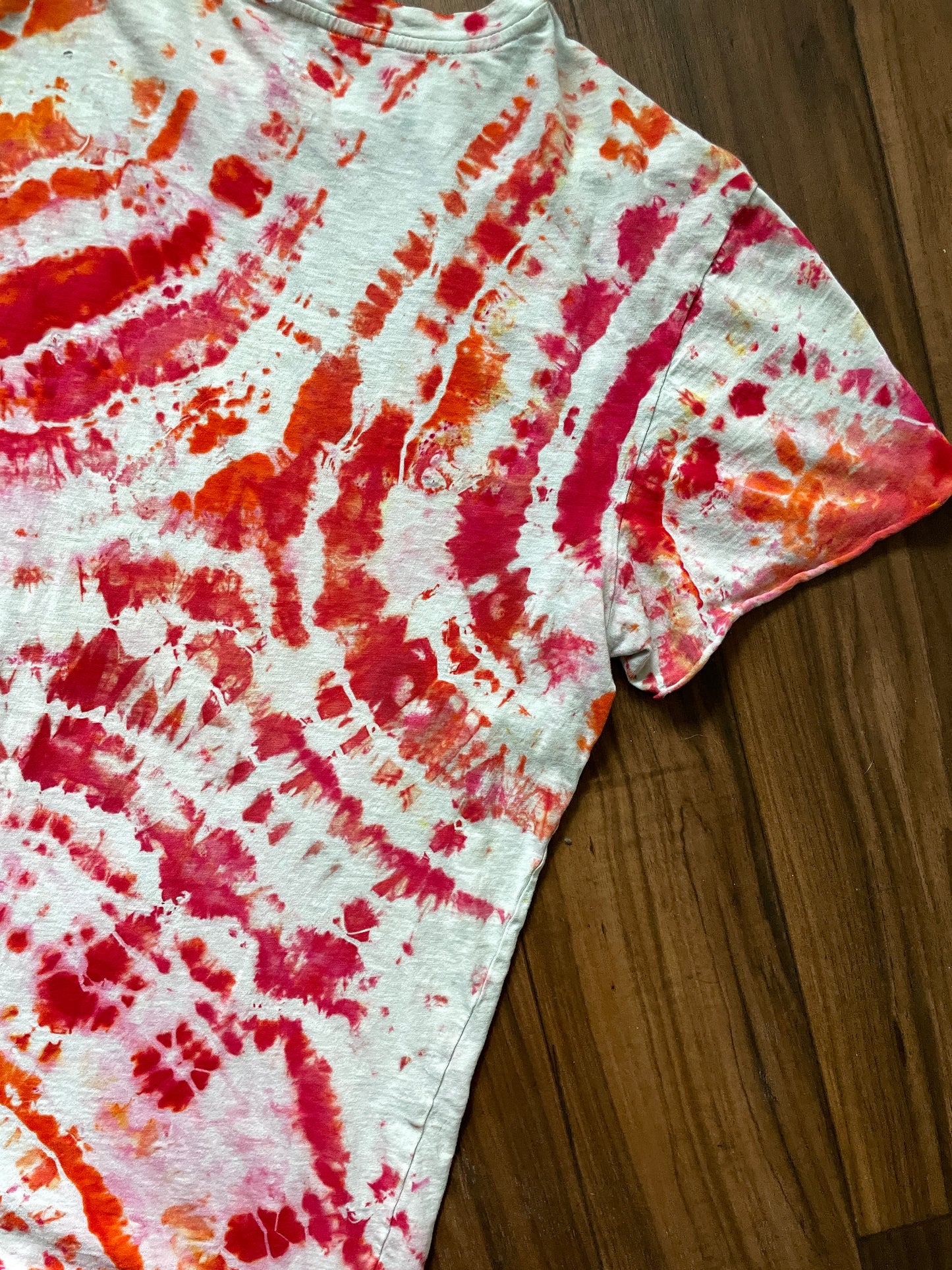 Medium Unisex RUSH Starman Logo Handmade Tie Dye Short Sleeve T-Shirt | One-Of-a-Kind Upcycled Red and White Geode Tie Dye Top