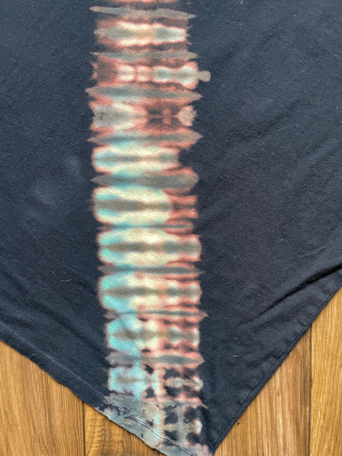 Mona Lisa Duct Tape Handmade Reverse Tie Dye Short Sleeve T-Shirt | One-Of-a-Kind Upcycled Black and Blue Tie Dye Top | Men's XL