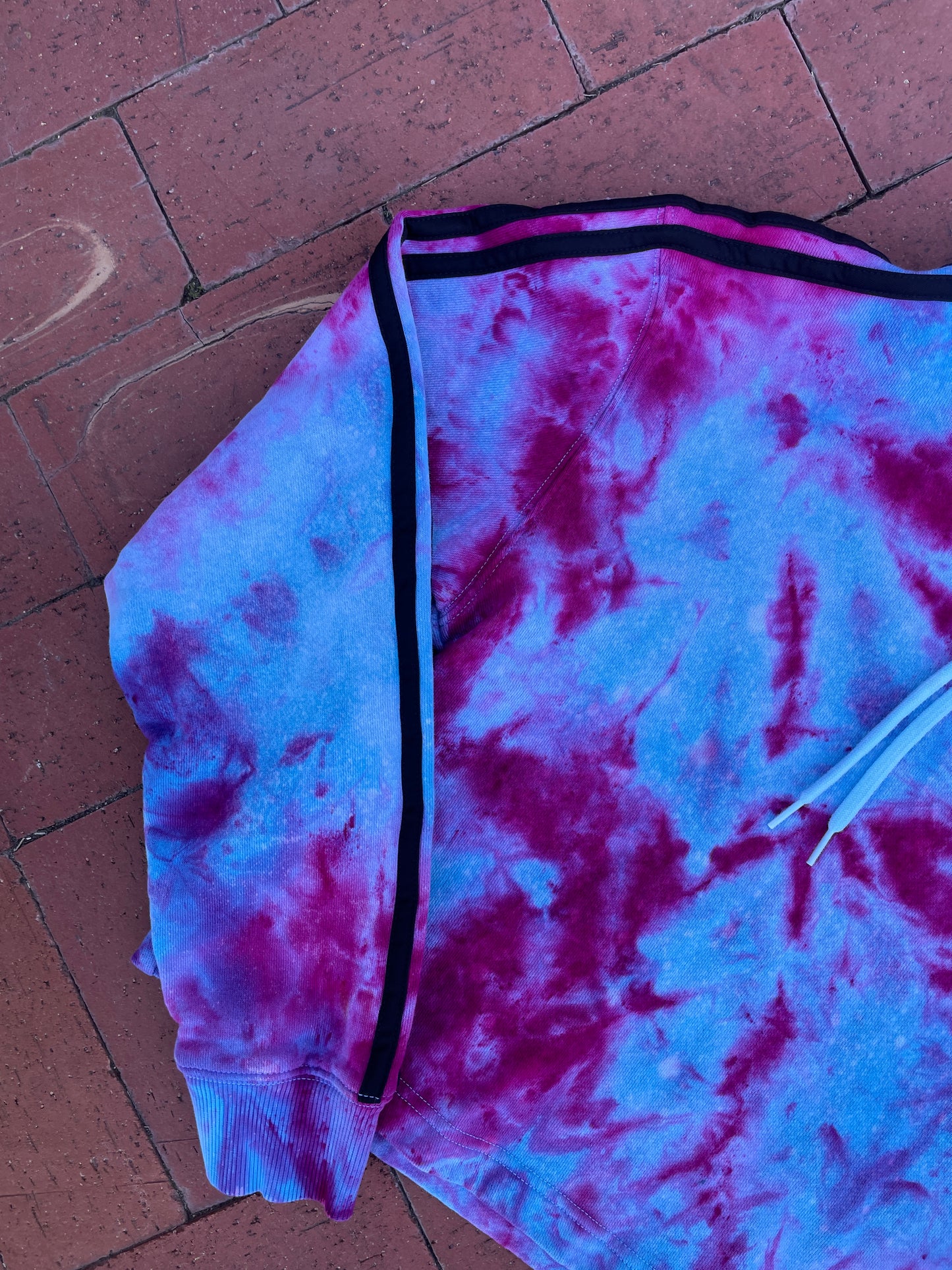 MEDIUM Women's adidas Galaxy Ice Dye Tie Dye Long Sleeve Cropped Hoodie | One-Of-a-Kind Upcycled Blue and Purple Pullover Sweatshirt