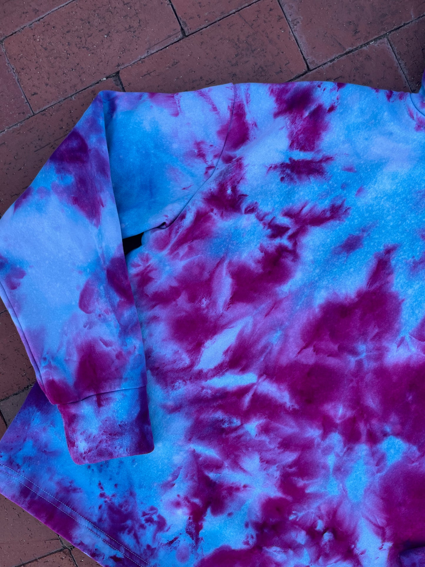 XL Women's adidas Galaxy Ice Dye Tie Dye Long Sleeve Pullover Hoodie | One-Of-a-Kind Upcycled Blue and Purple Sweatshirt