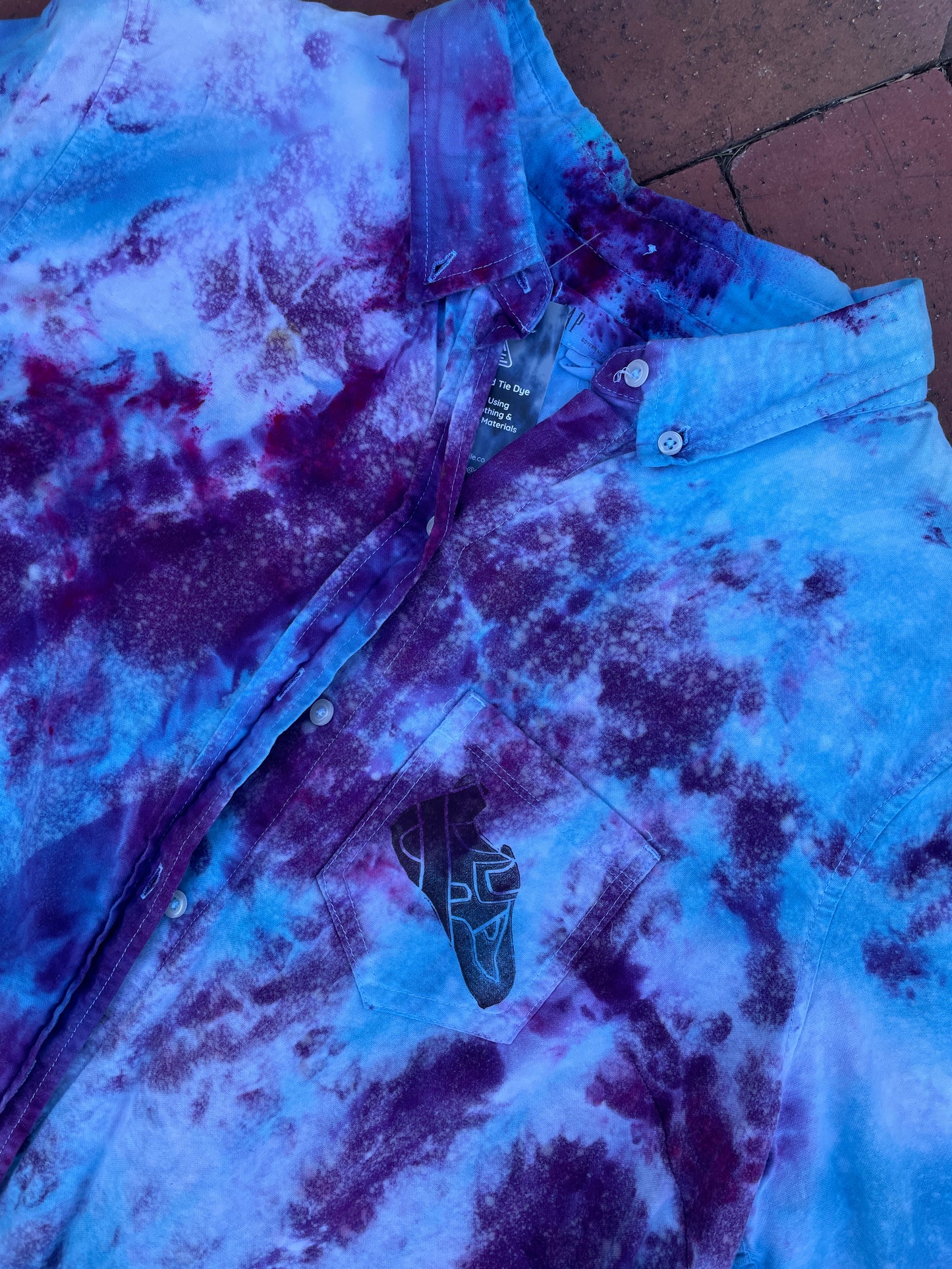XL Women’s Gap Handmade Galaxy Ice Dye Tie Dye Button-Up Shirt | One-Of-a-Kind Upcycled Blue and Purple Long Sleeve