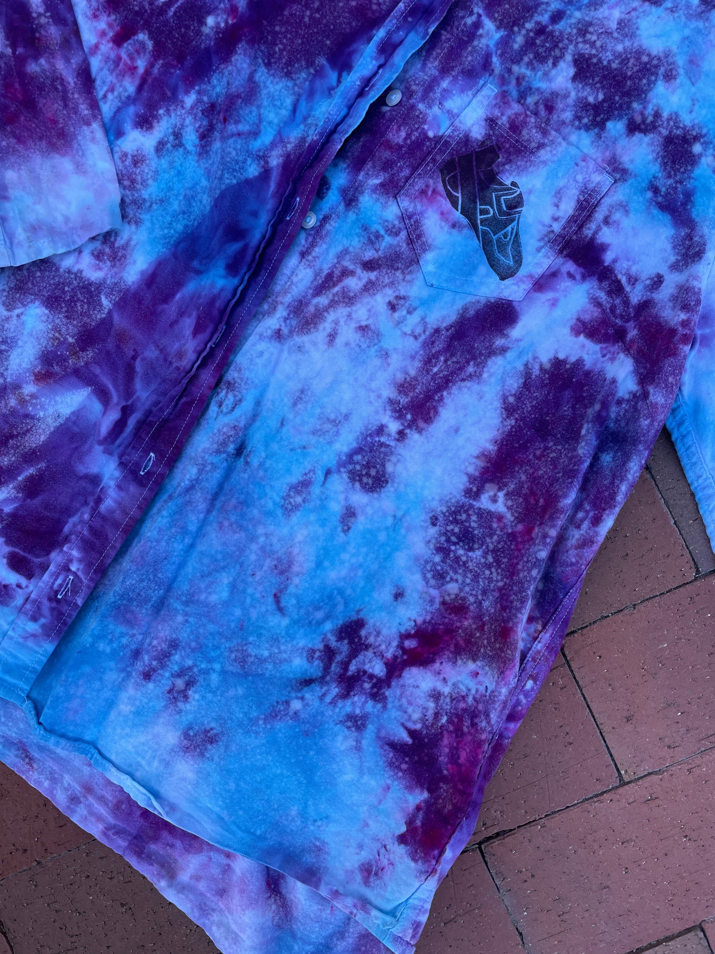 XL Women’s Gap Handmade Galaxy Ice Dye Tie Dye Button-Up Shirt | One-Of-a-Kind Upcycled Blue and Purple Long Sleeve