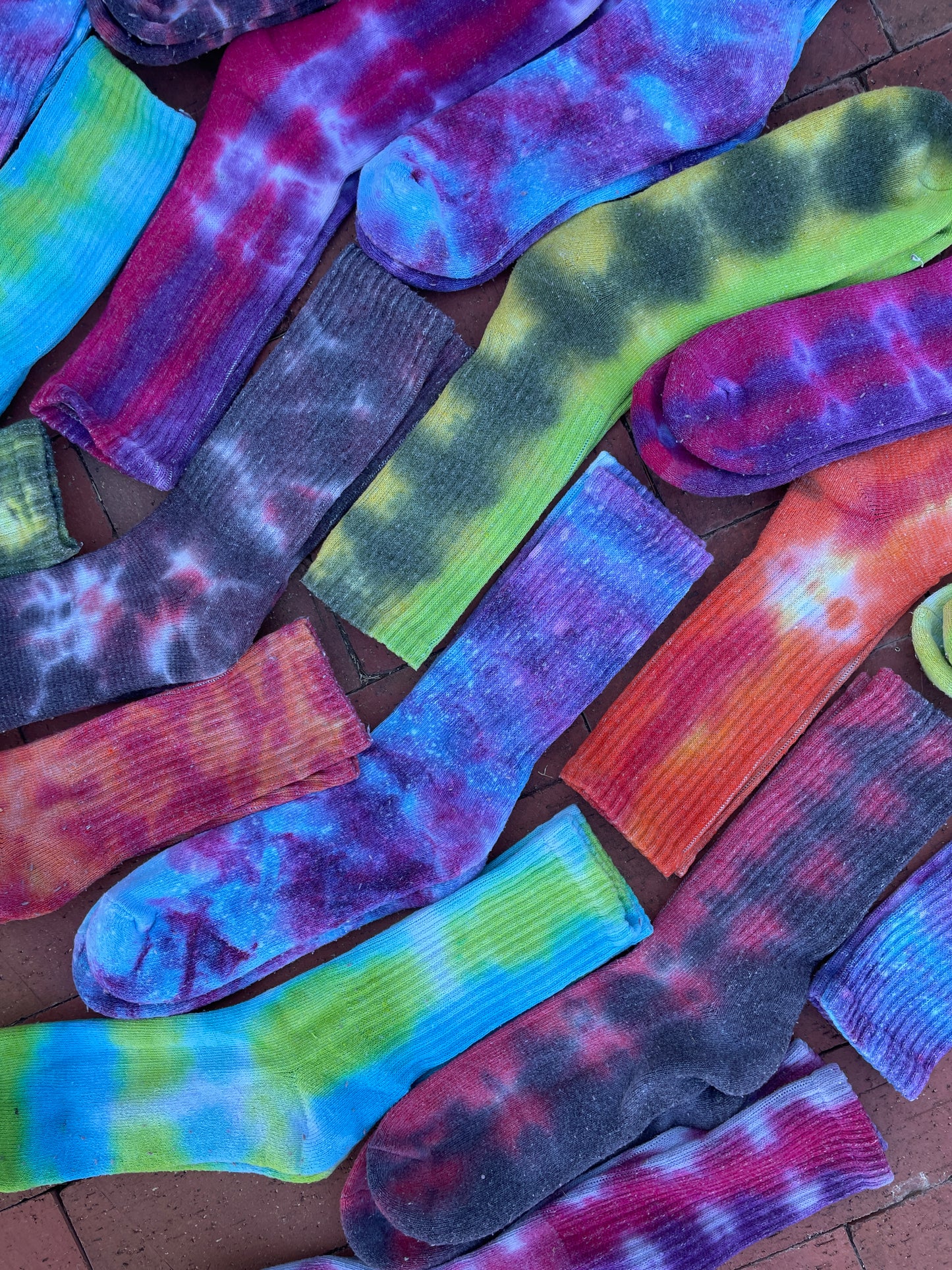 Multicolor Handmade Tie Dyed Everyday Crew Socks - Size Large (Men's size 8-12/Women's size 9-13)
