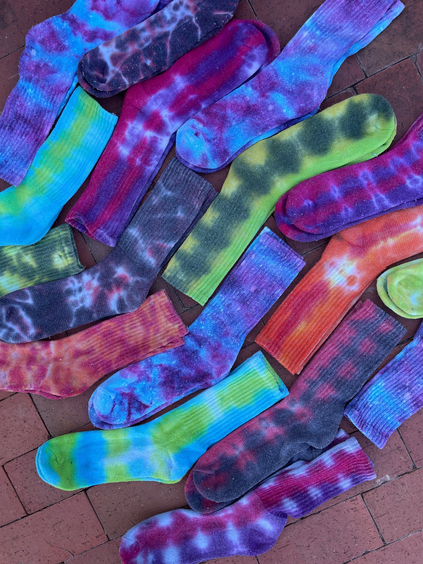 Multicolor Handmade Tie Dyed Everyday Crew Socks - Size Large (Men's size 8-12/Women's size 9-13)
