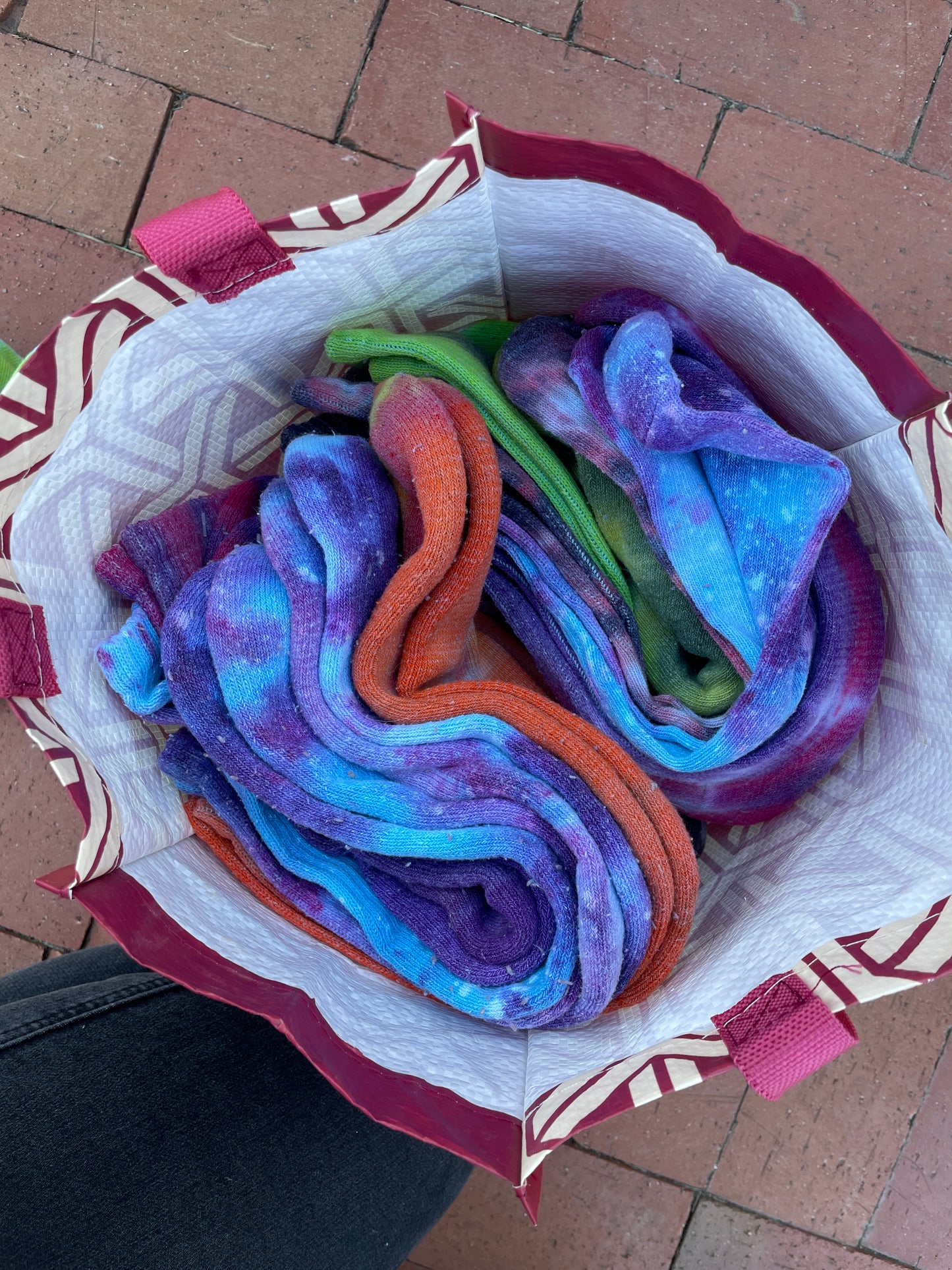 Multicolor Handmade Tie Dyed Everyday Crew Socks - Size Large (Men's size 8-12/Women's size 9-13)