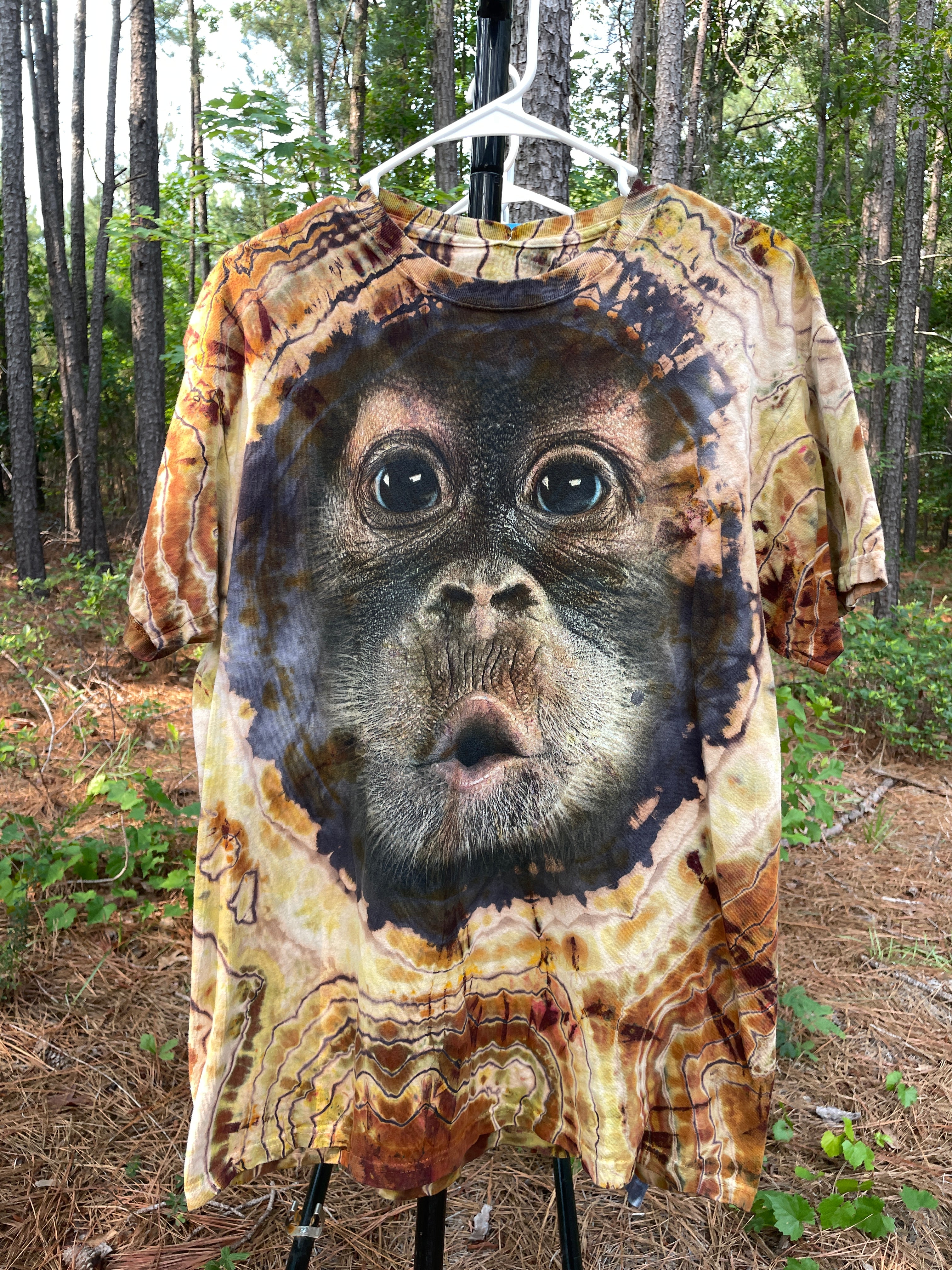 Chimpanzee Brown and Gold Hand-Tie Dyed Short Sleeve T-Shirt (Men's Large)