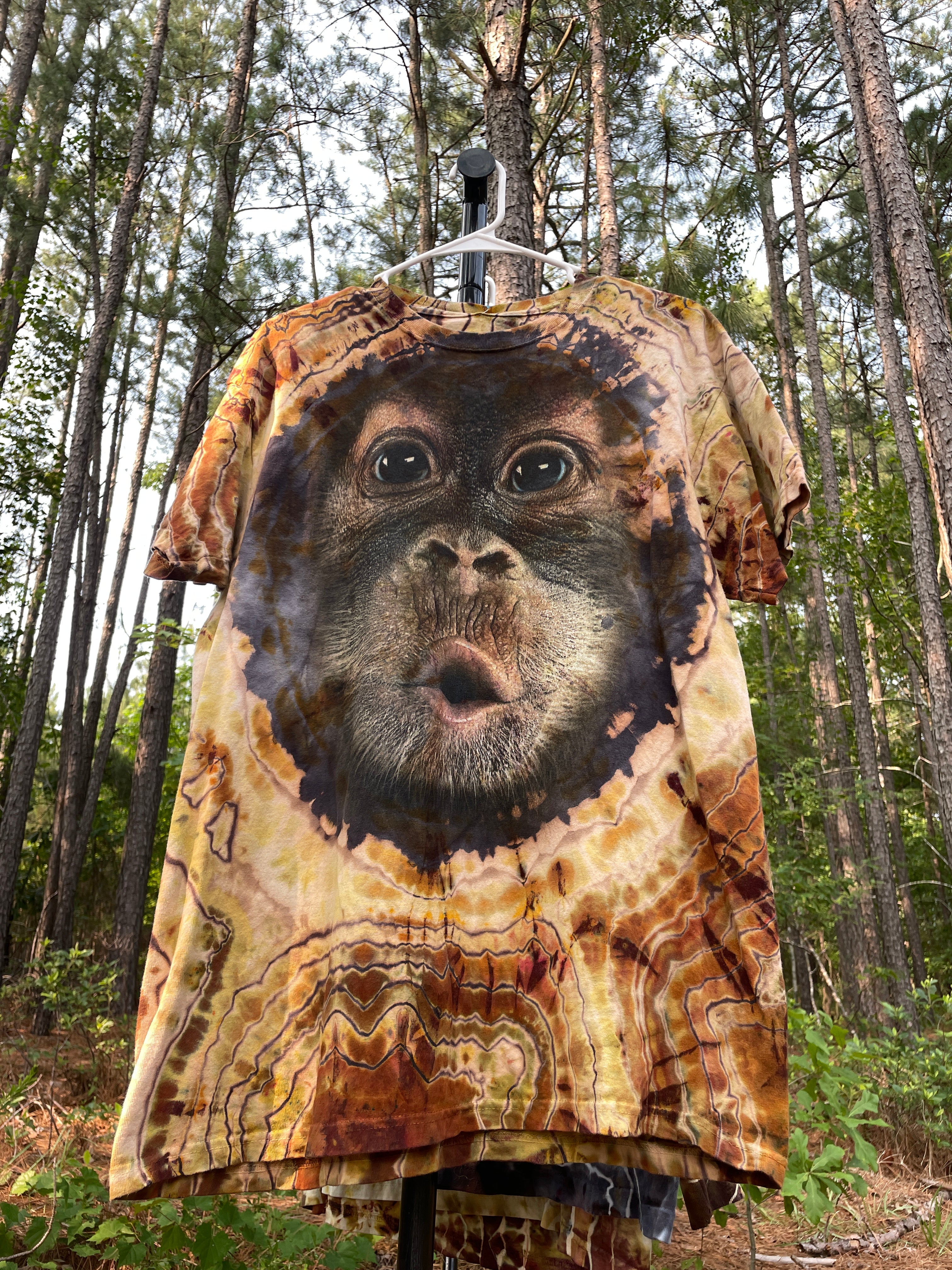 Chimpanzee Brown and Gold Hand-Tie Dyed Short Sleeve T-Shirt (Men's Large)