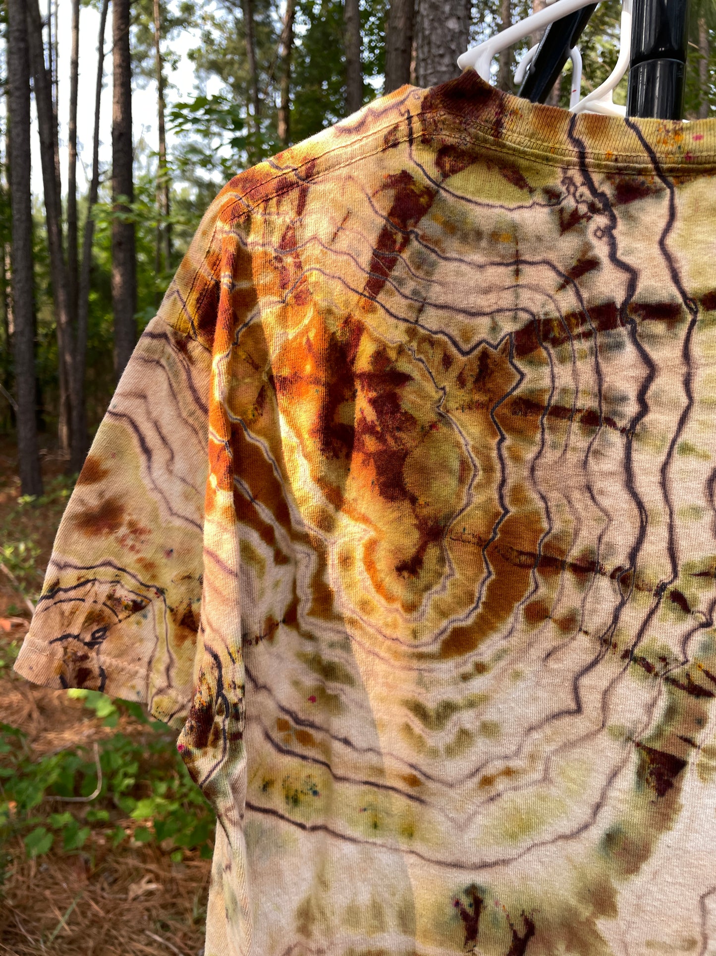 Chimpanzee Brown and Gold Hand-Tie Dyed Short Sleeve T-Shirt (Men's Large)