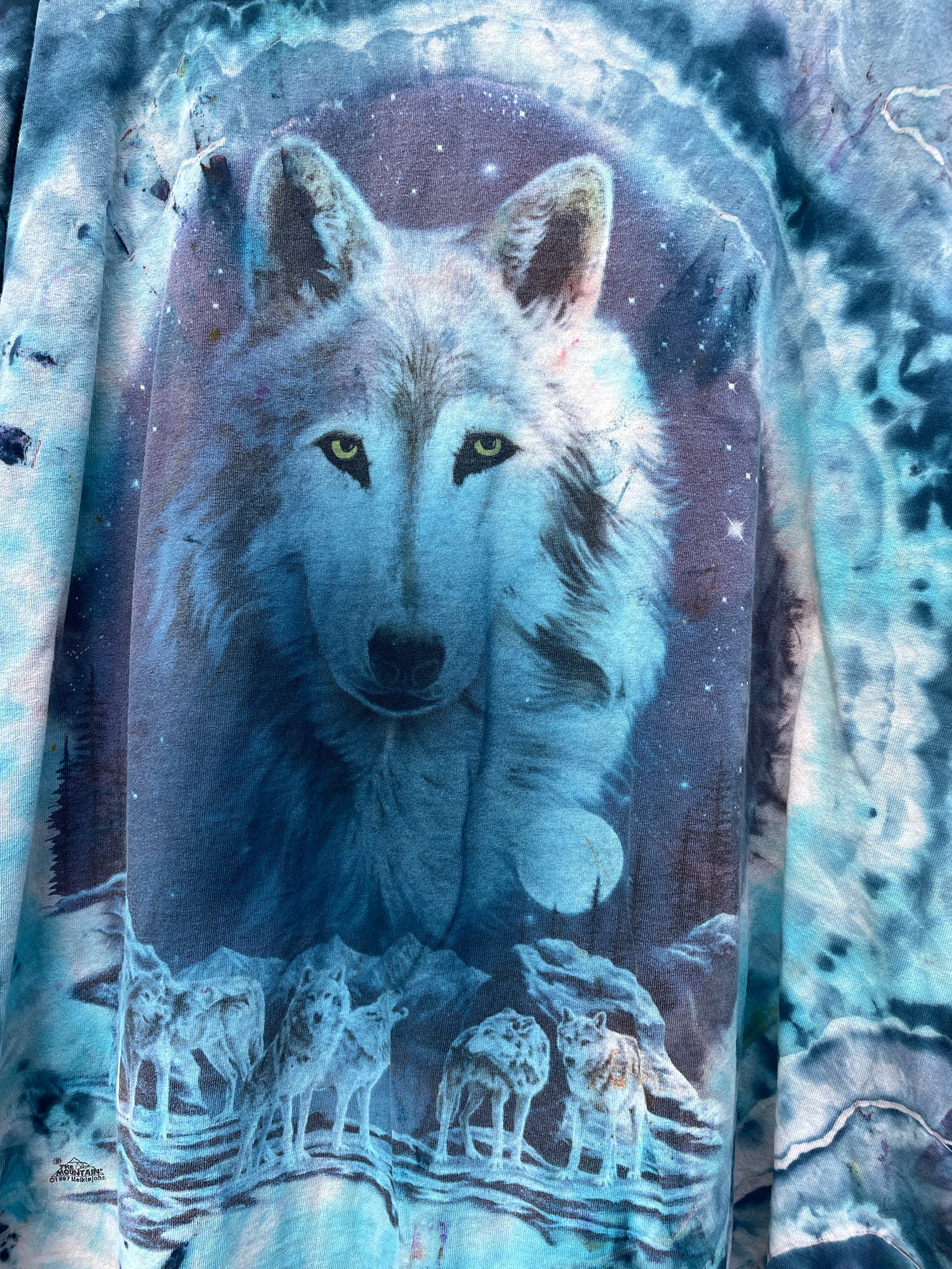 Wolf Pack Blue and White Hand-Tie Dyed Short Sleeve T-Shirt (Men's 2XL)