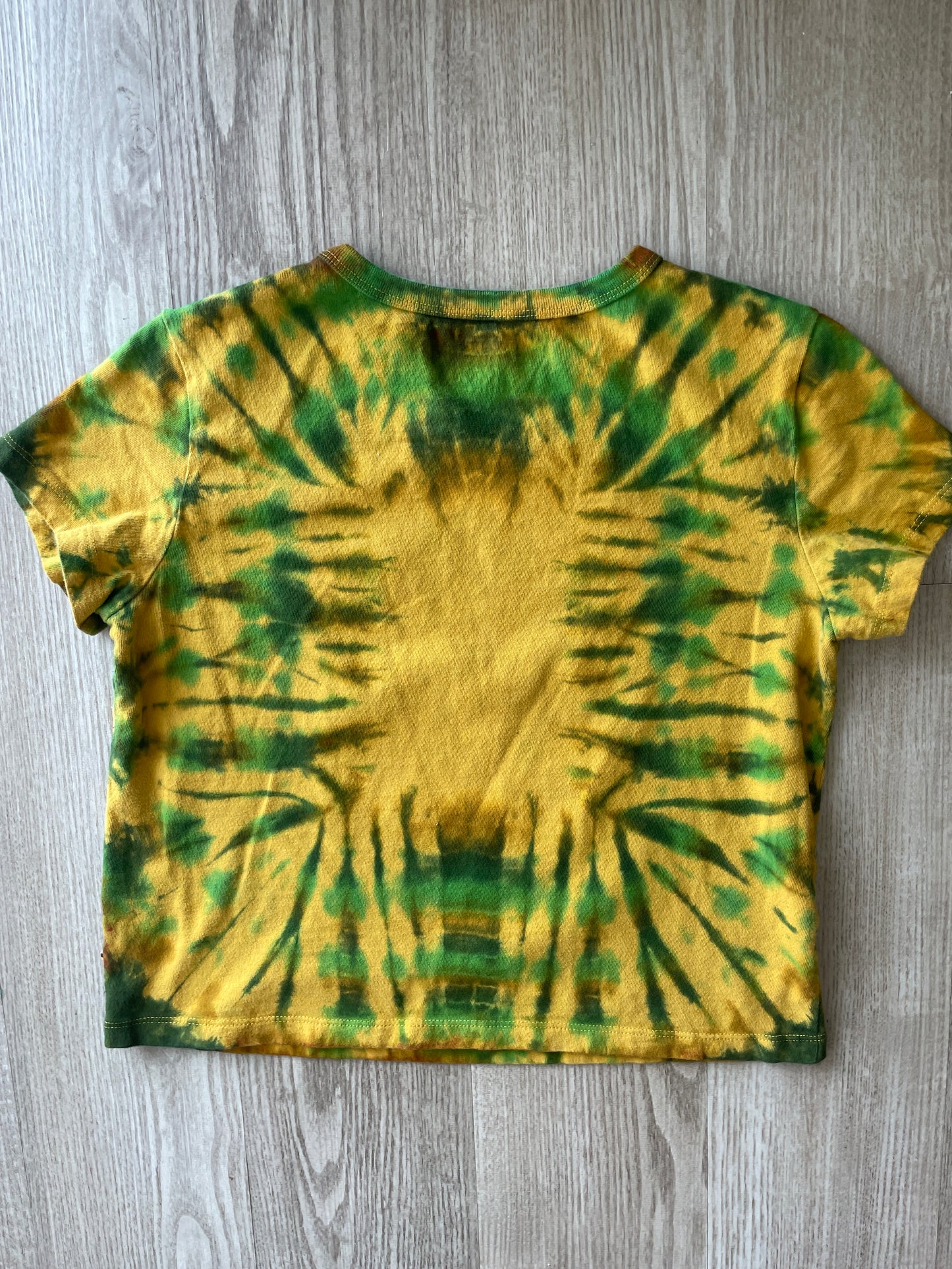 MEDIUM Women’s Vans Floral Print Handmade Tie Dye Crop Top | One-Of-a-Kind Yellow and Green Short Sleeve T-Shirt
