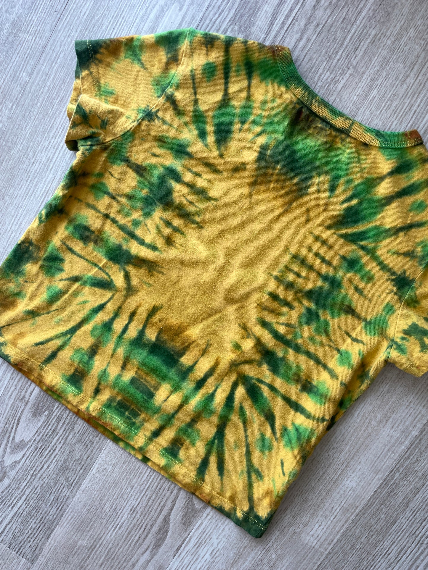 MEDIUM Women’s Vans Floral Print Handmade Tie Dye Crop Top | One-Of-a-Kind Yellow and Green Short Sleeve T-Shirt