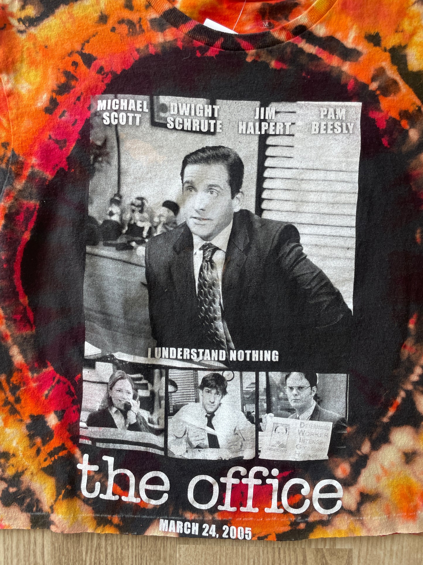 Medium Men’s First Episode of The Office Handmade Tie Dye T-Shirt | Black, Red, and Orange Tie Dye Short Sleeve
