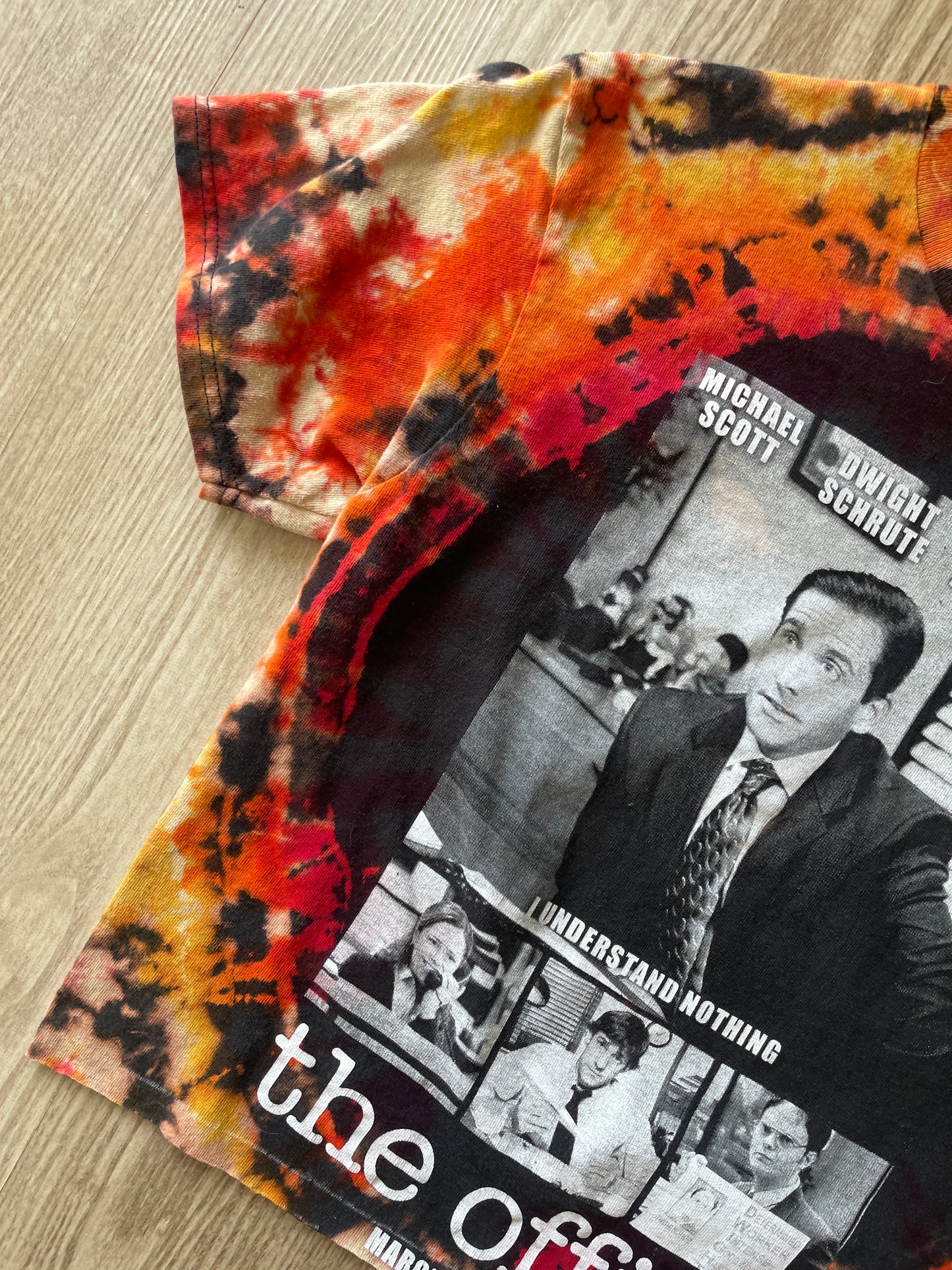 Medium Men’s First Episode of The Office Handmade Tie Dye T-Shirt | Black, Red, and Orange Tie Dye Short Sleeve