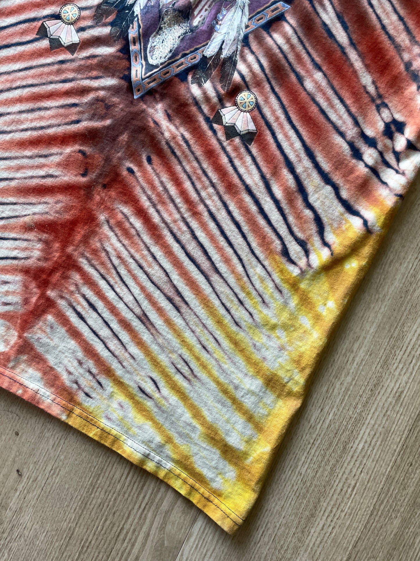 MEDIUM Men’s Vintage Levi's Western Cow Skull Handmade Reverse Tie Dye Short Sleeve T-Shirt | One-Of-a-Kind Upcycled Navy Blue, Brown, and Yellow Desert Tones Tie Dye Top