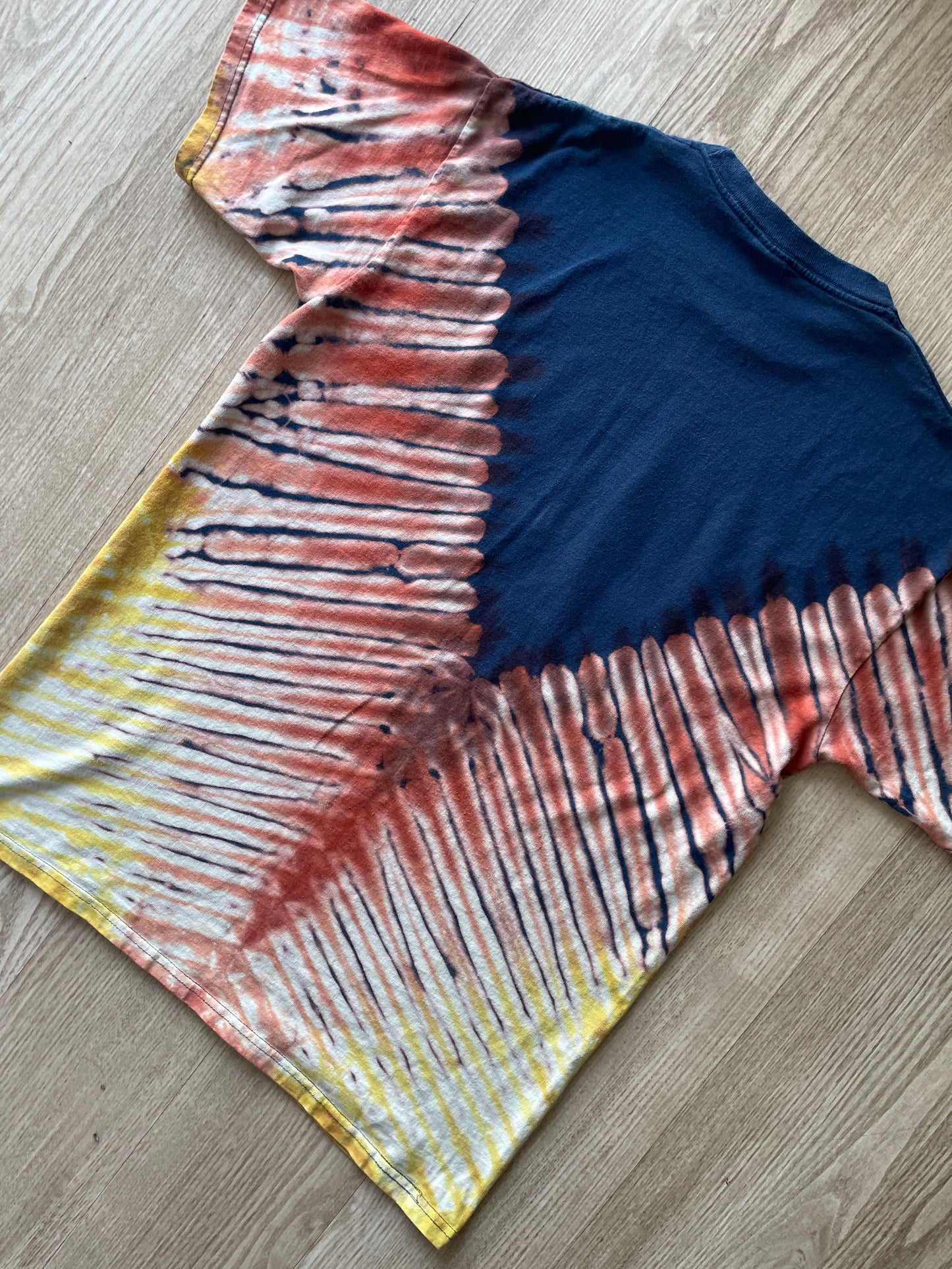 MEDIUM Men’s Vintage Levi's Western Cow Skull Handmade Reverse Tie Dye Short Sleeve T-Shirt | One-Of-a-Kind Upcycled Navy Blue, Brown, and Yellow Desert Tones Tie Dye Top