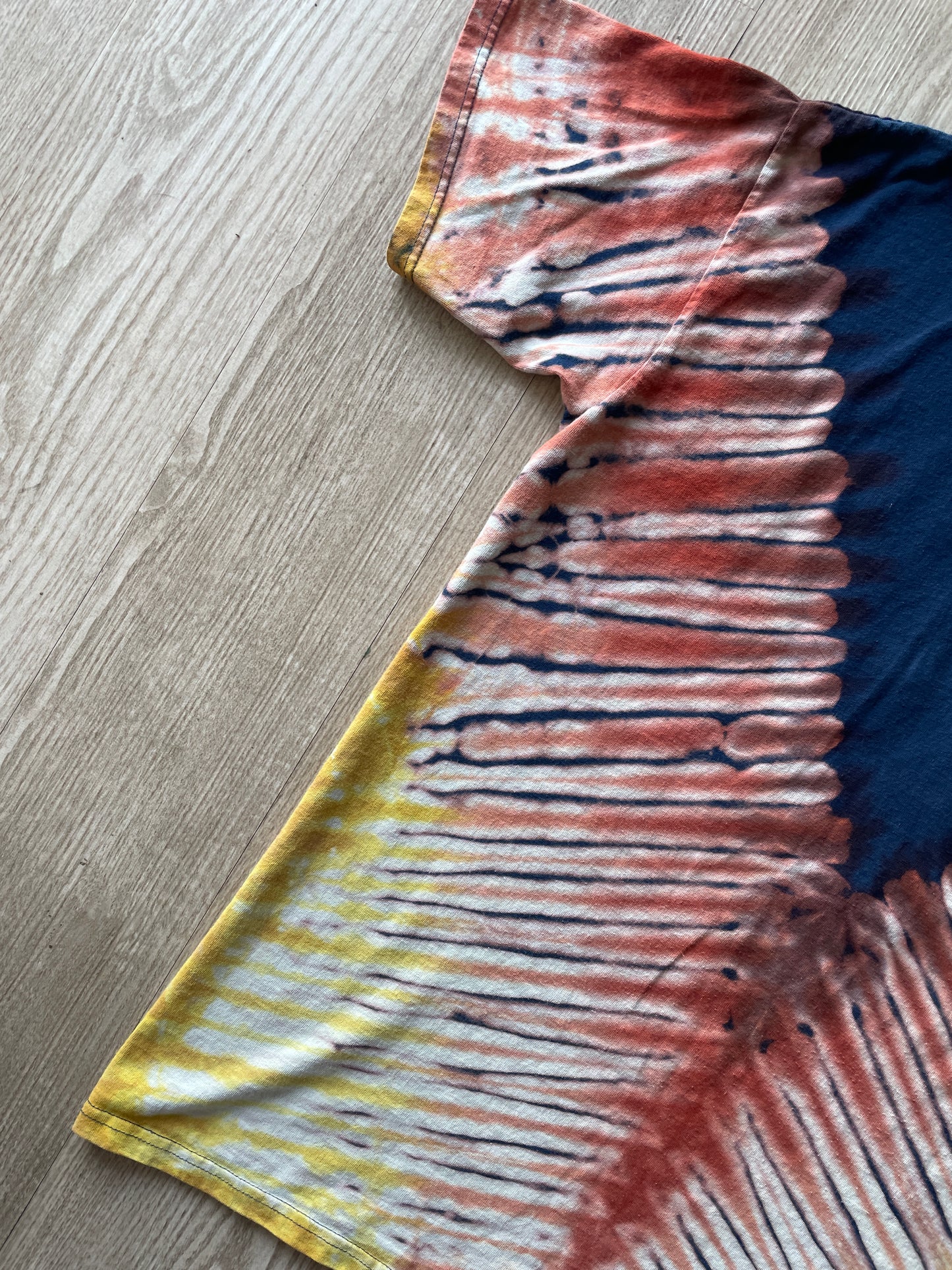 MEDIUM Men’s Vintage Levi's Western Cow Skull Handmade Reverse Tie Dye Short Sleeve T-Shirt | One-Of-a-Kind Upcycled Navy Blue, Brown, and Yellow Desert Tones Tie Dye Top