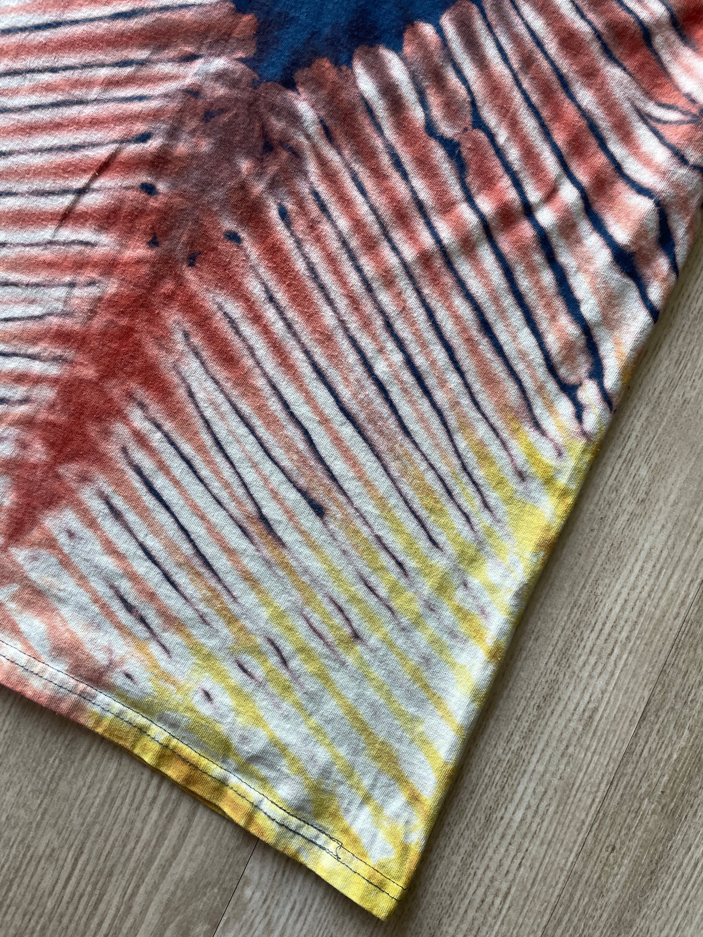 MEDIUM Men’s Vintage Levi's Western Cow Skull Handmade Reverse Tie Dye Short Sleeve T-Shirt | One-Of-a-Kind Upcycled Navy Blue, Brown, and Yellow Desert Tones Tie Dye Top