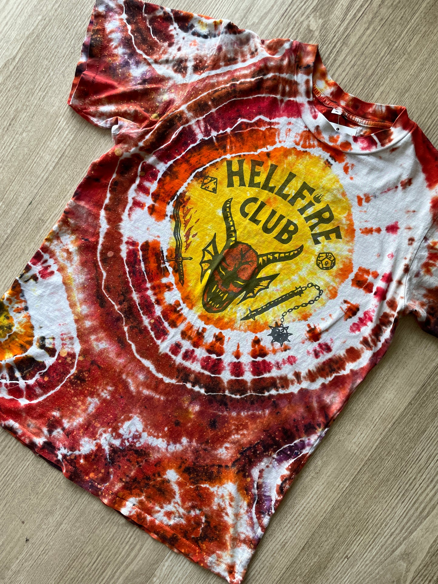 MEDIUM Men’s Hellfire Club Handmade Tie Dye Geode Short Sleeve T-Shirt | One-Of-a-Kind Upcycled Local Boogeyman Red, Black, and White Handmade Reverse Tie Dye Top
