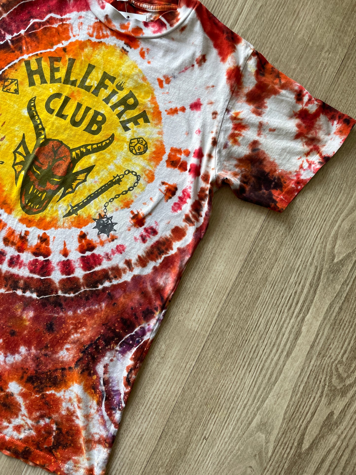 MEDIUM Men’s Hellfire Club Handmade Tie Dye Geode Short Sleeve T-Shirt | One-Of-a-Kind Upcycled Local Boogeyman Red, Black, and White Handmade Reverse Tie Dye Top