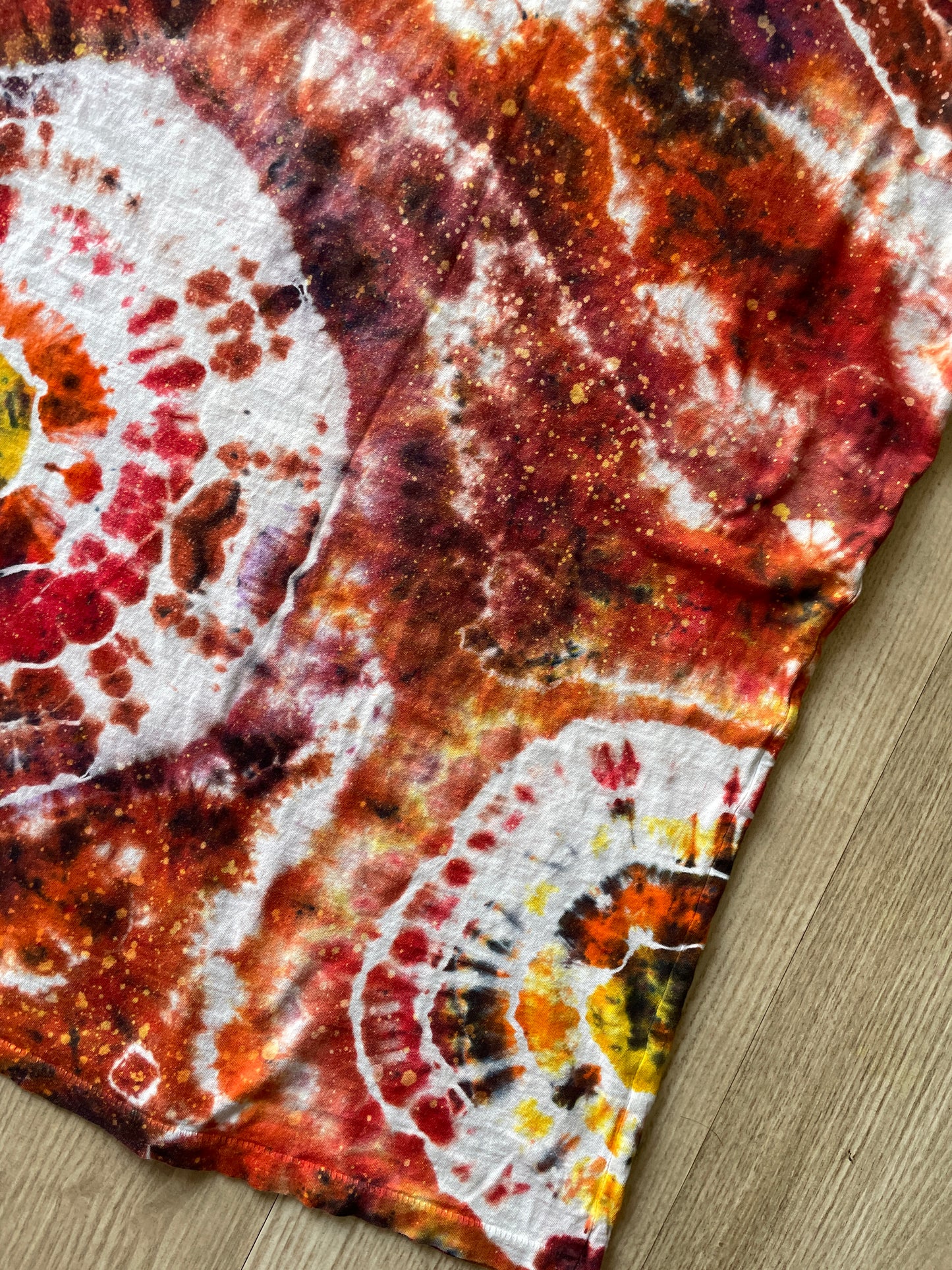 MEDIUM Men’s Hellfire Club Handmade Tie Dye Geode Short Sleeve T-Shirt | One-Of-a-Kind Upcycled Local Boogeyman Red, Black, and White Handmade Reverse Tie Dye Top