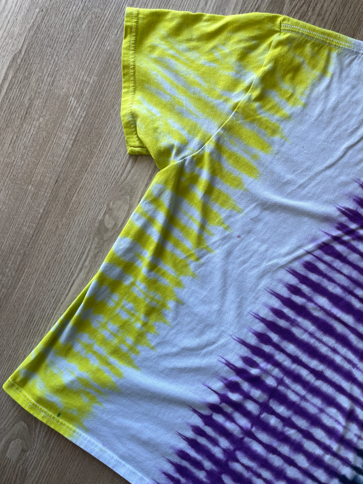 2XL Men’s Non-Binary Pride Flag-Inspired Handmade Tie Dye T-Shirt | One-Of-a-Kind White, Yellow, Purple, and Black Short Sleeve