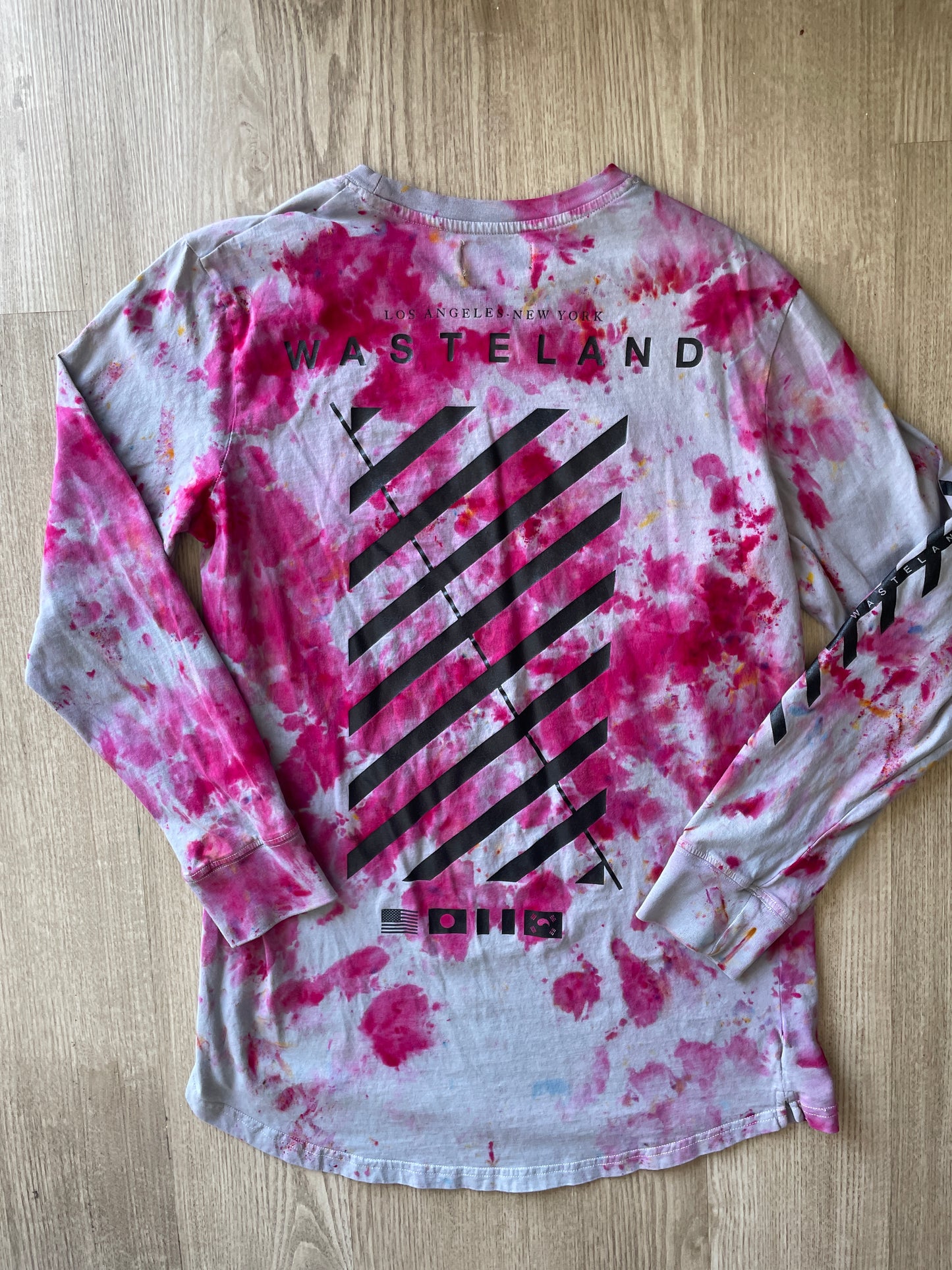 LARGE Men’s Cotton:On Los Angeles/New York Wasteland Handmade Tie Dye Long Sleeve T-Shirt | One-Of-a-Kind Gray and Pink Short Sleeve