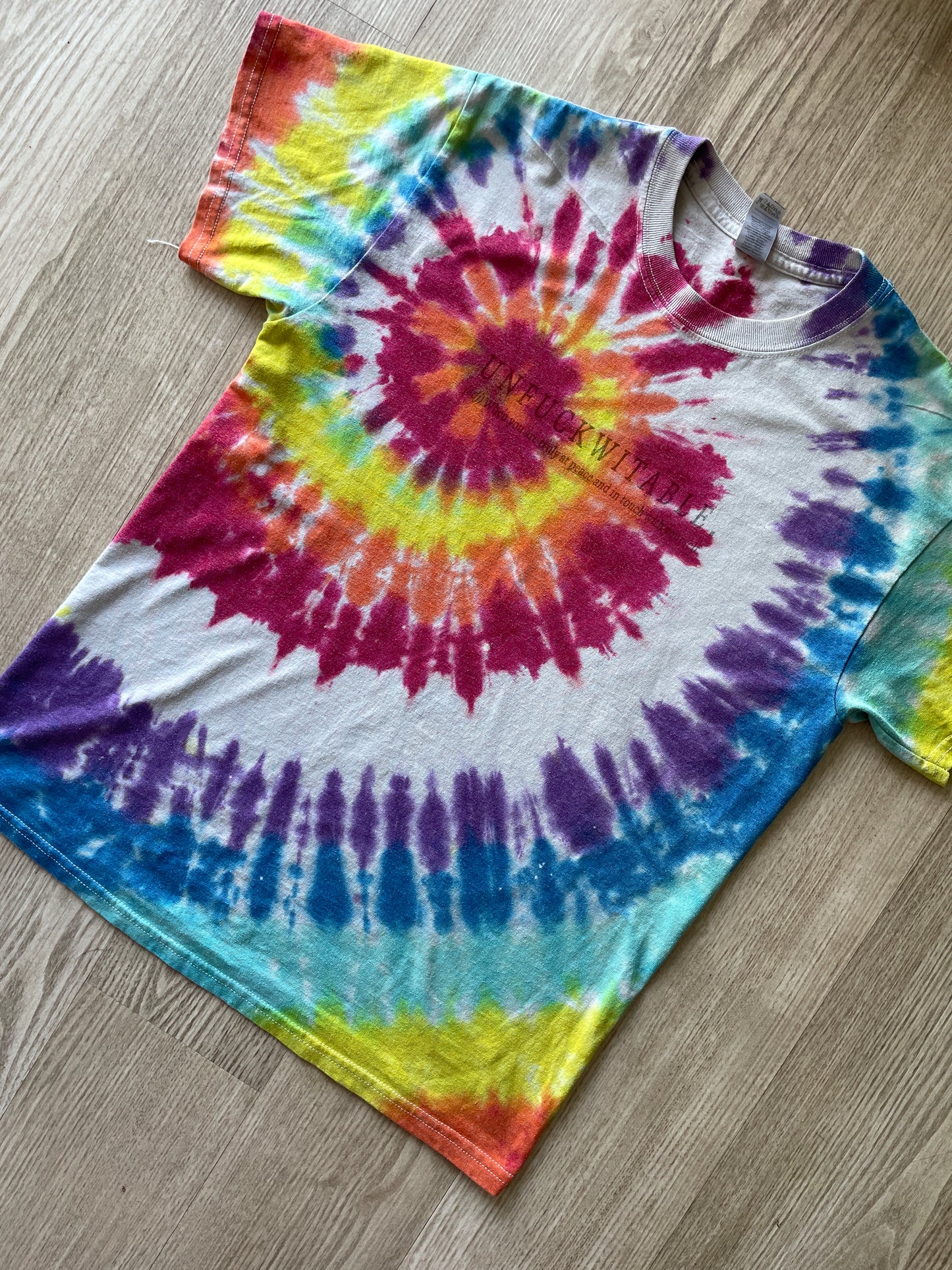 MEDIUM Men’s UNFUCKWITABLE Rainbow Spiral Tie Dye Short Sleeve T-Shirt | One-Of-a-Kind Upcycled, Handmade Top