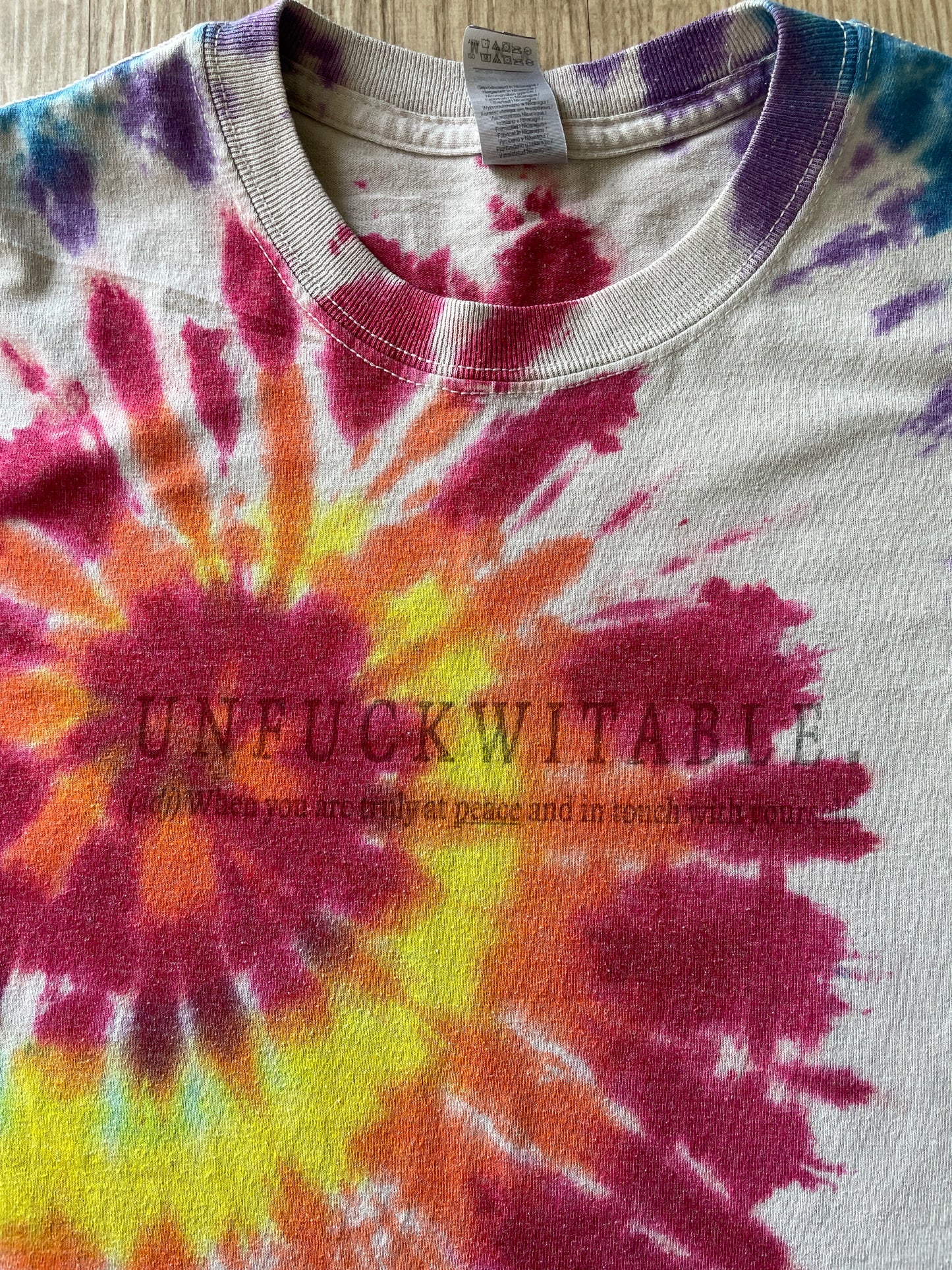 MEDIUM Men’s UNFUCKWITABLE Rainbow Spiral Tie Dye Short Sleeve T-Shirt | One-Of-a-Kind Upcycled, Handmade Top