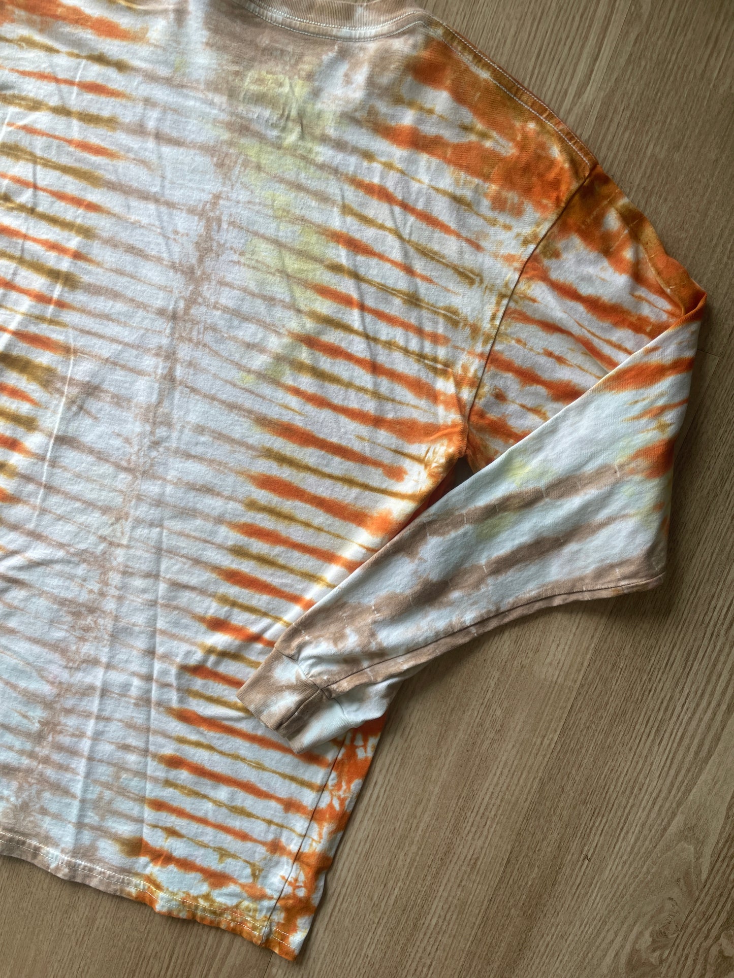 MEDIUM Men’s Vans Checkerboard Handmade Tie Dye T-Shirt | One-Of-a-Kind Orange and Brown Earth Tones Long Sleeve