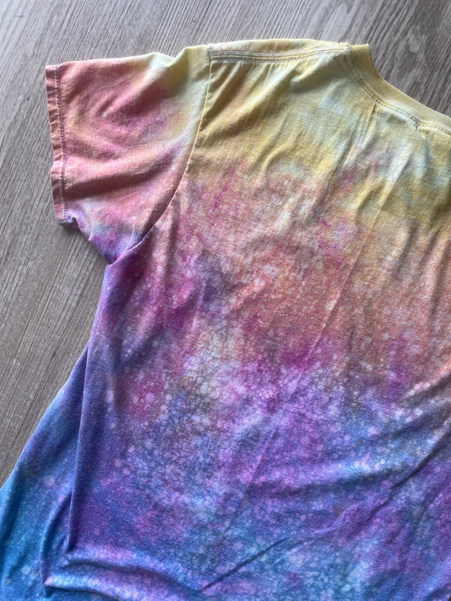 MEDIUM Men's Saguaro Cactus Sunrise Galaxy Tie Dye T-Shirt | One-Of-a-Kind Pastel Blue, Pink, and Yellow Crumpled Short Sleeve