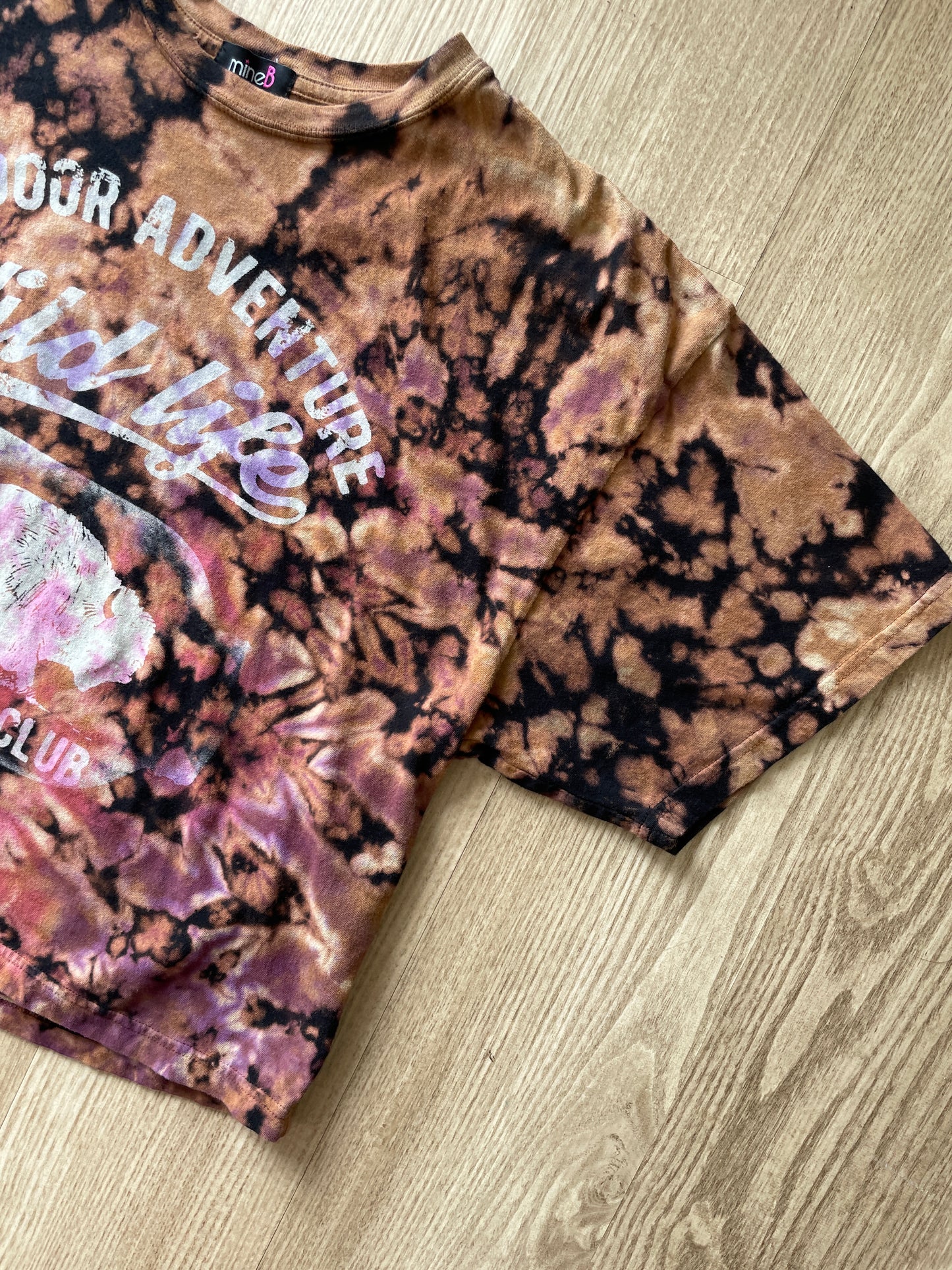 MEDIUM Men’s Outdoor Adventure Wilderness Club Handmade Tie Dye Cropped T-Shirt | One-Of-a-Kind Black Acid Dye Short Sleeve