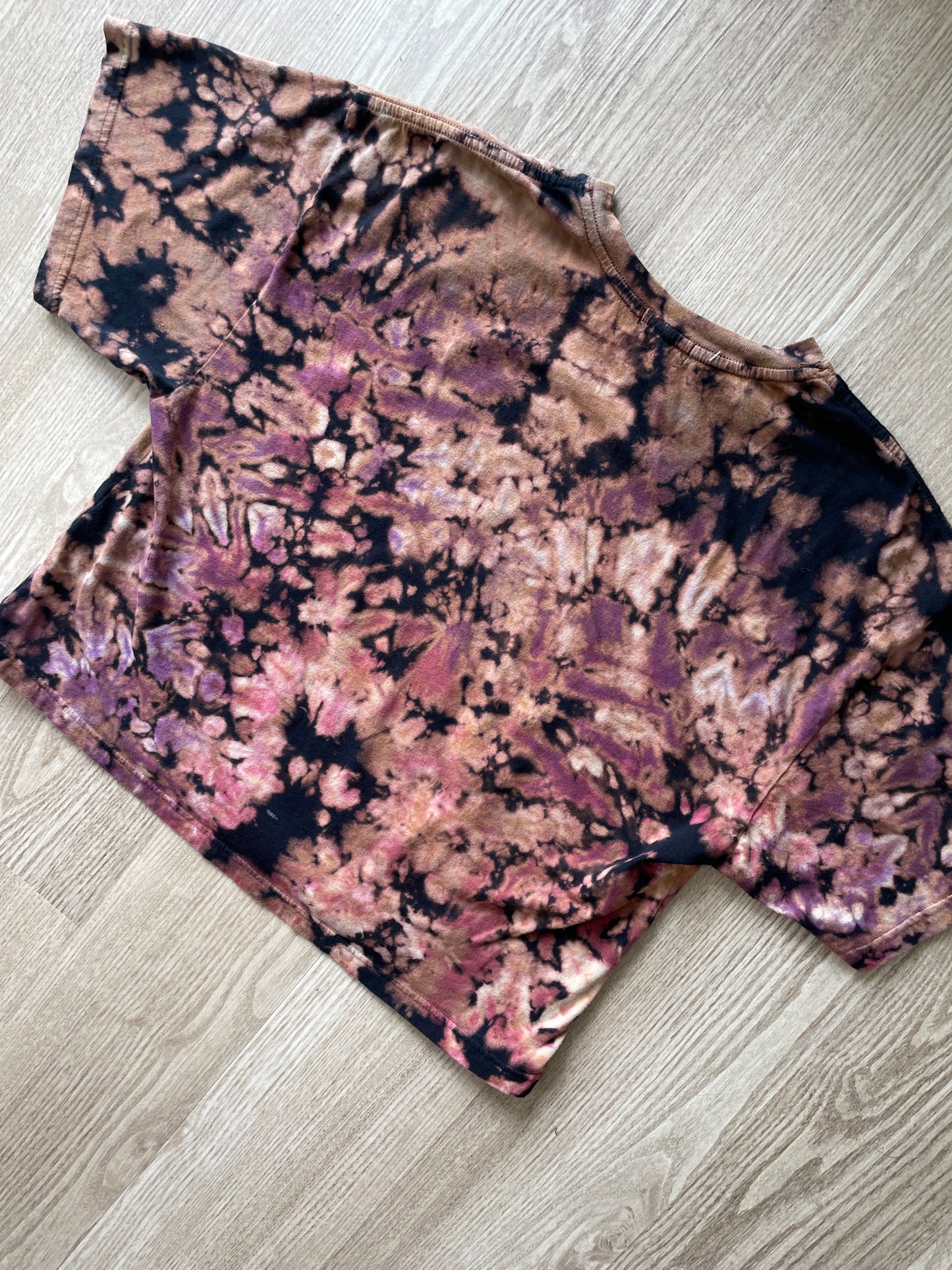 MEDIUM Men’s Outdoor Adventure Wilderness Club Handmade Tie Dye Cropped T-Shirt | One-Of-a-Kind Black Acid Dye Short Sleeve