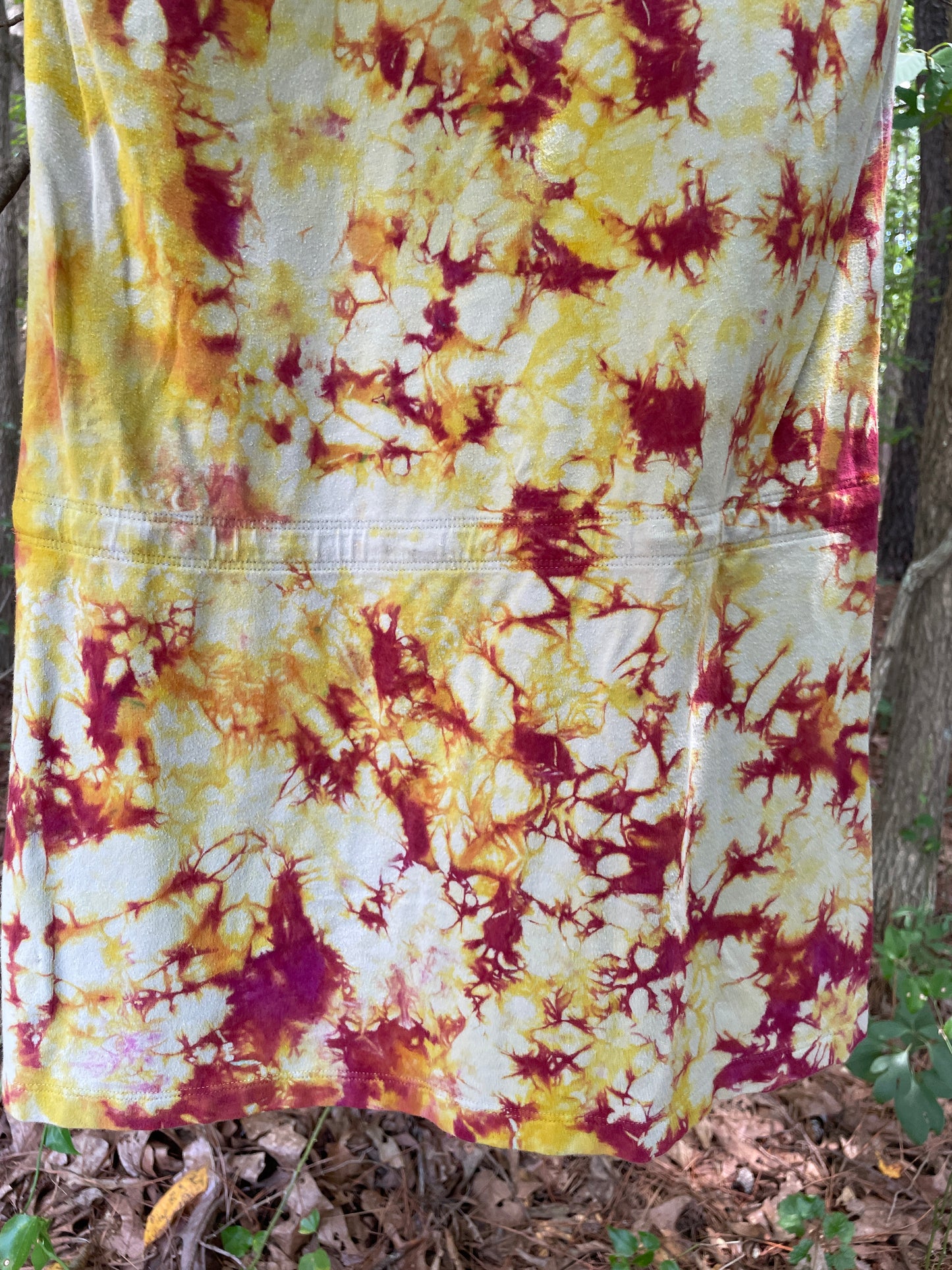 SMALL Women’s Patagonia Hooded Tie Dye Dress (WITH POCKETS!) | One-Of-a-Kind Upcycled Short Sleeve Dress with Roadrunner Block Print