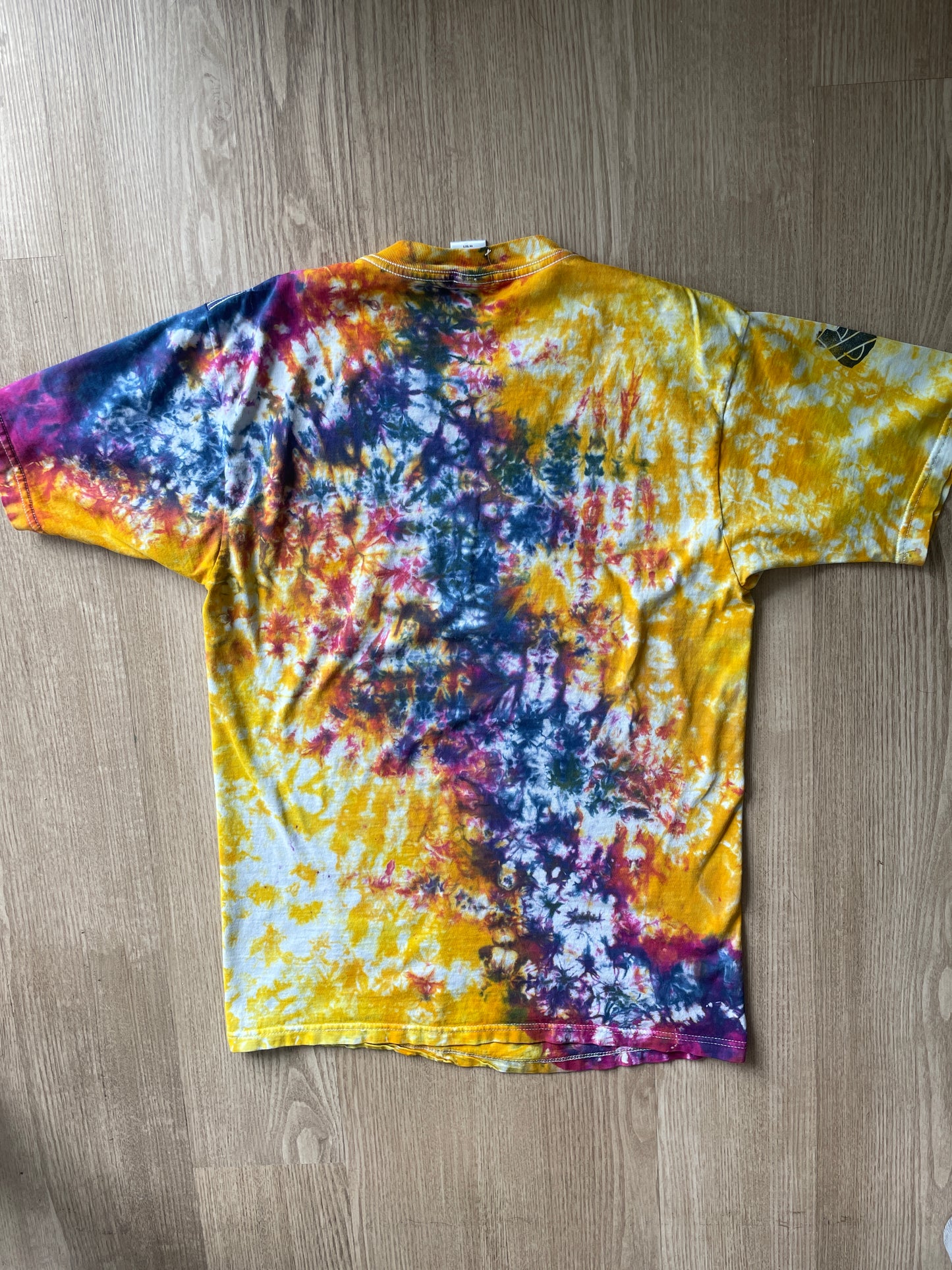 MEDIUM Men’s Climbing Shoe Handmade Tie Dye T-Shirt | One-Of-a-Kind Yellow and Pink Crumpled Short Sleeve