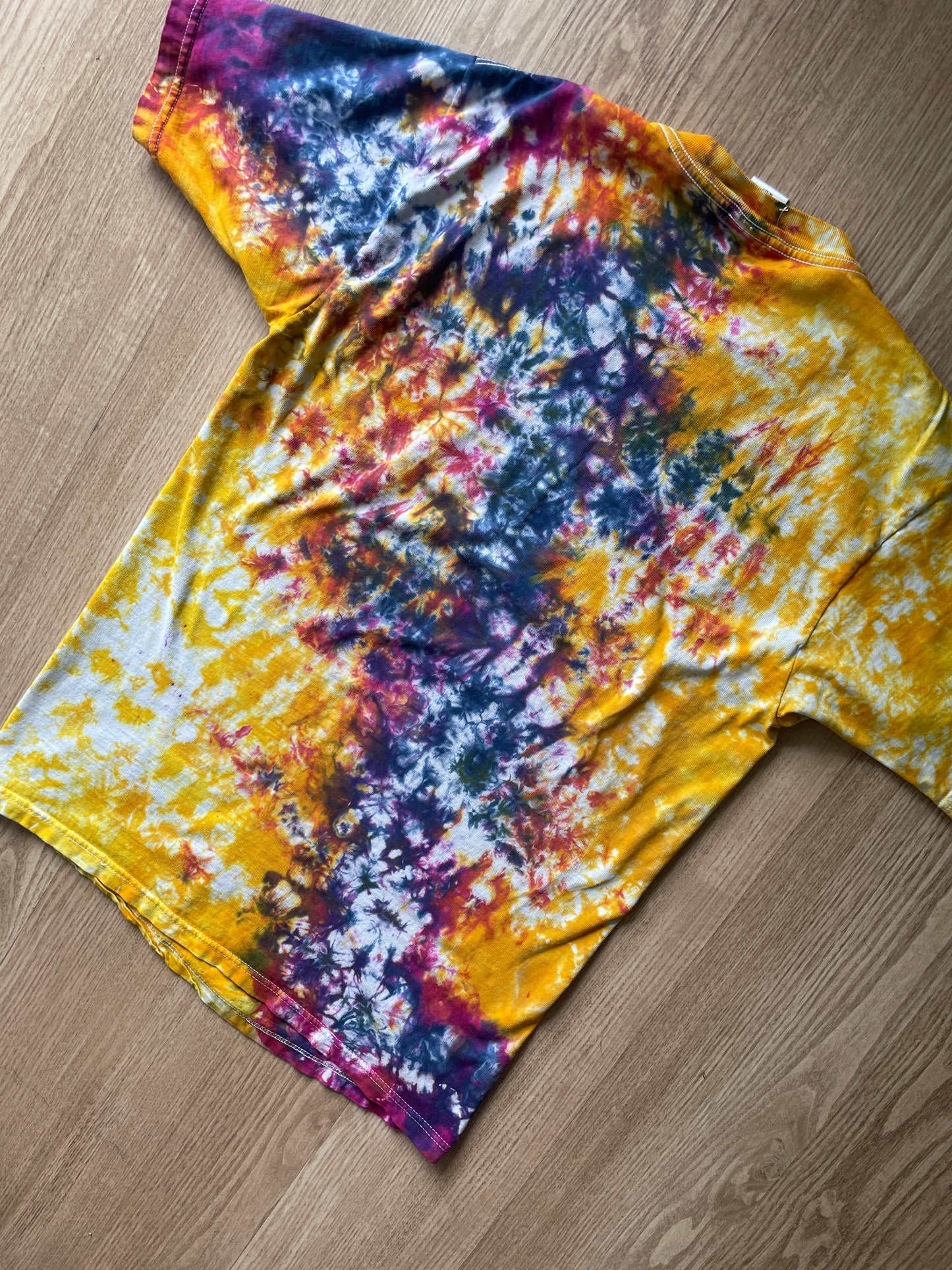 MEDIUM Men’s Climbing Shoe Handmade Tie Dye T-Shirt | One-Of-a-Kind Yellow and Pink Crumpled Short Sleeve