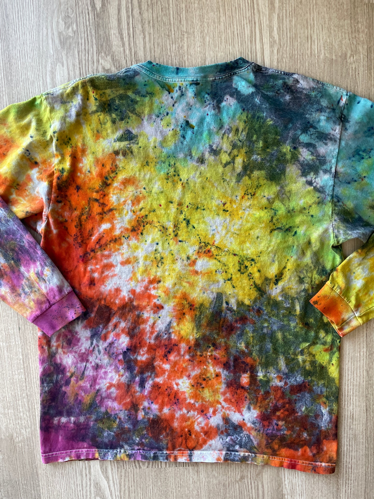 LARGE Men’s Ice Cube Boyz n the Hood Tie Dye Long Sleeve T-Shirt | One-Of-a-Kind Upcycled Multicolor Neon Crumpled Top