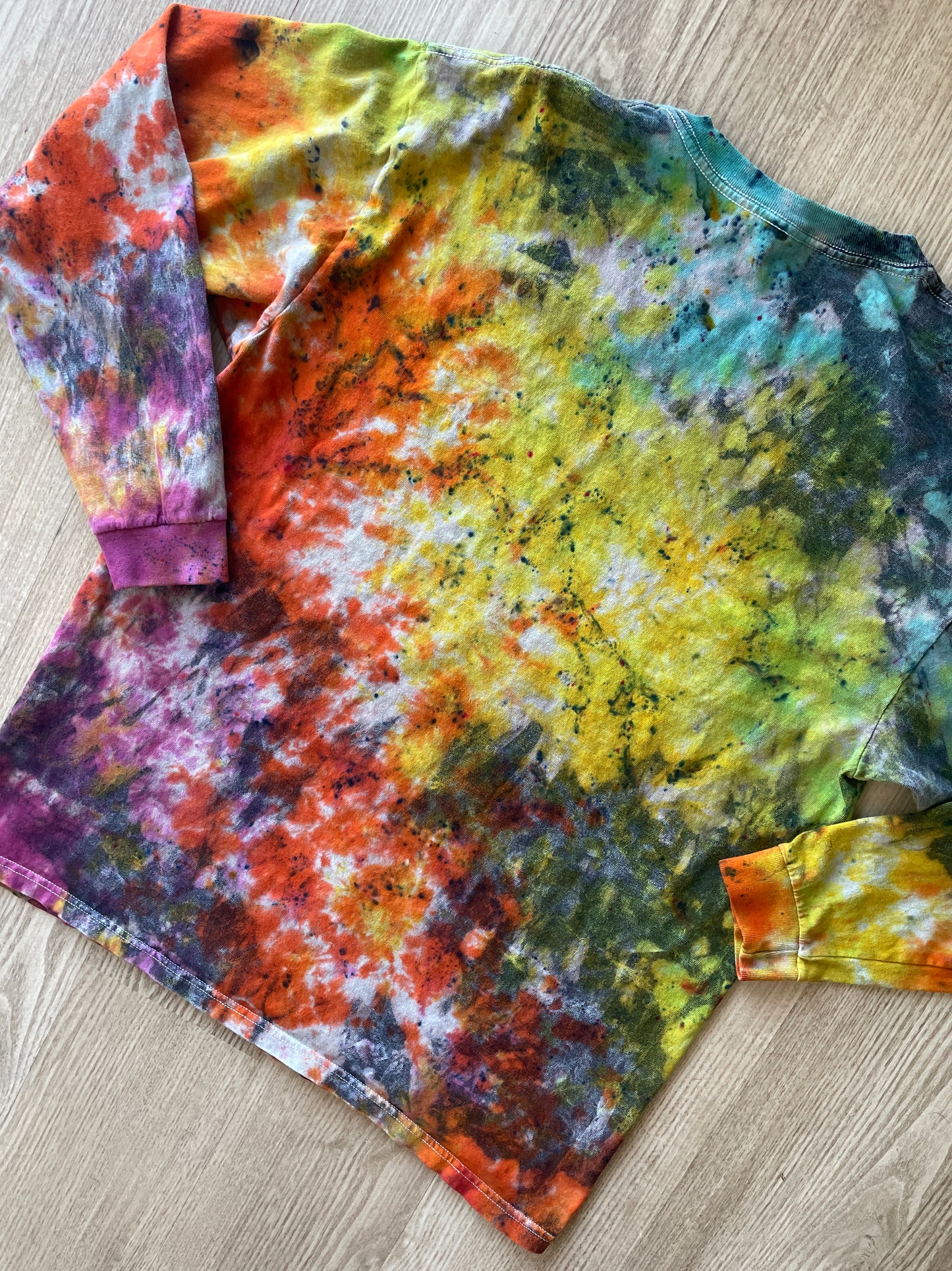 LARGE Men’s Ice Cube Boyz n the Hood Tie Dye Long Sleeve T-Shirt | One-Of-a-Kind Upcycled Multicolor Neon Crumpled Top
