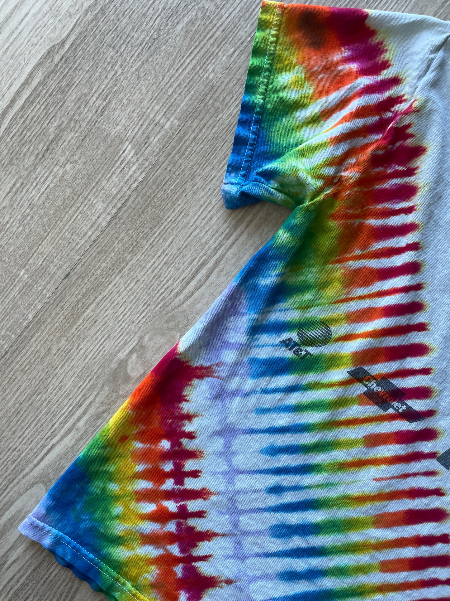 SMALL Men’s Vintage 1995 Live Aid Concert Tie Dye Short Sleeve T-Shirt | One-Of-a-Kind Upcycled Rainbow Pleated Top