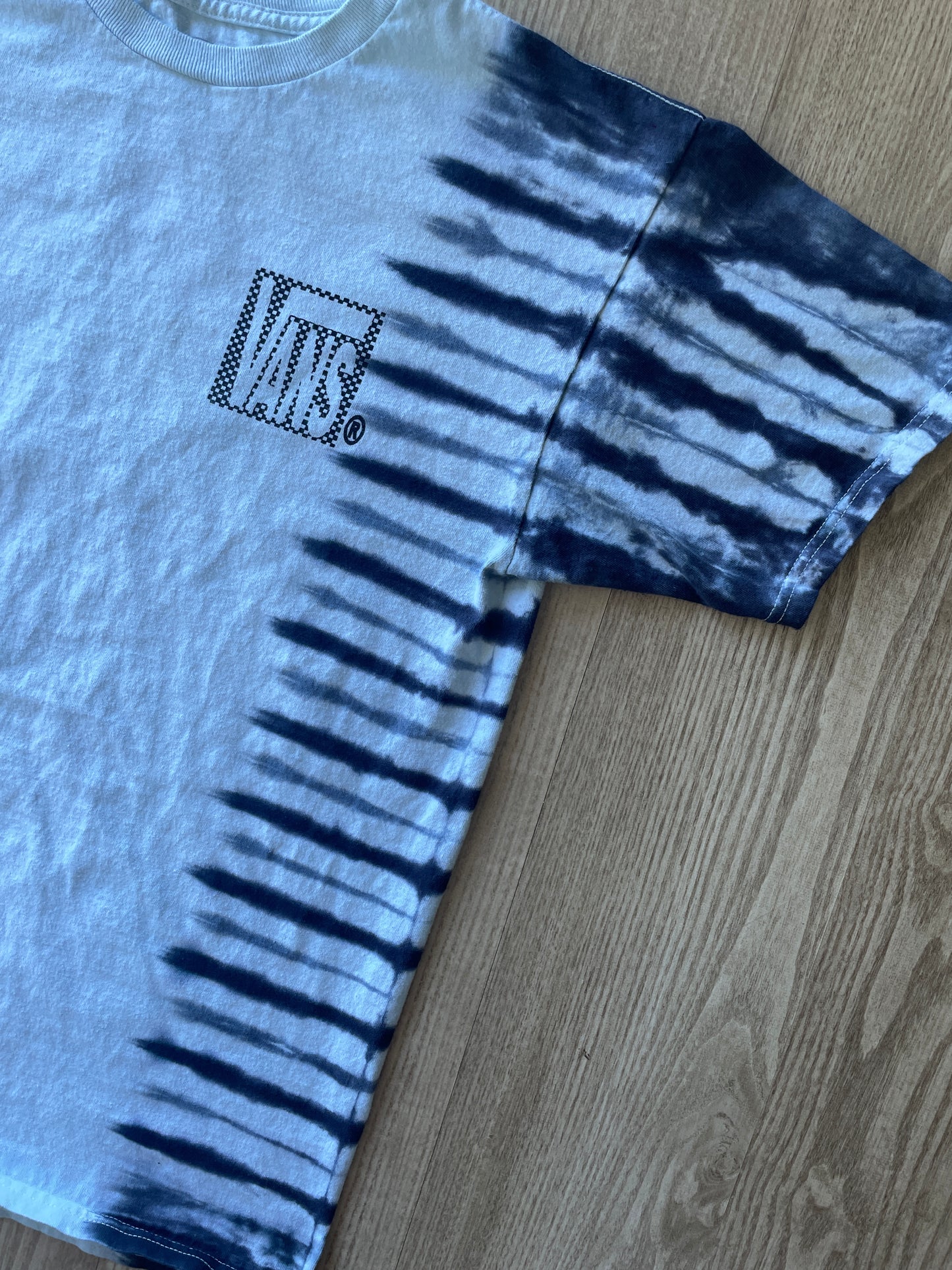 MEDIUM Men’s Vans Checkerboard Handmade Tie Dye T-Shirt | One-Of-a-Kind Black and White Short Sleeve