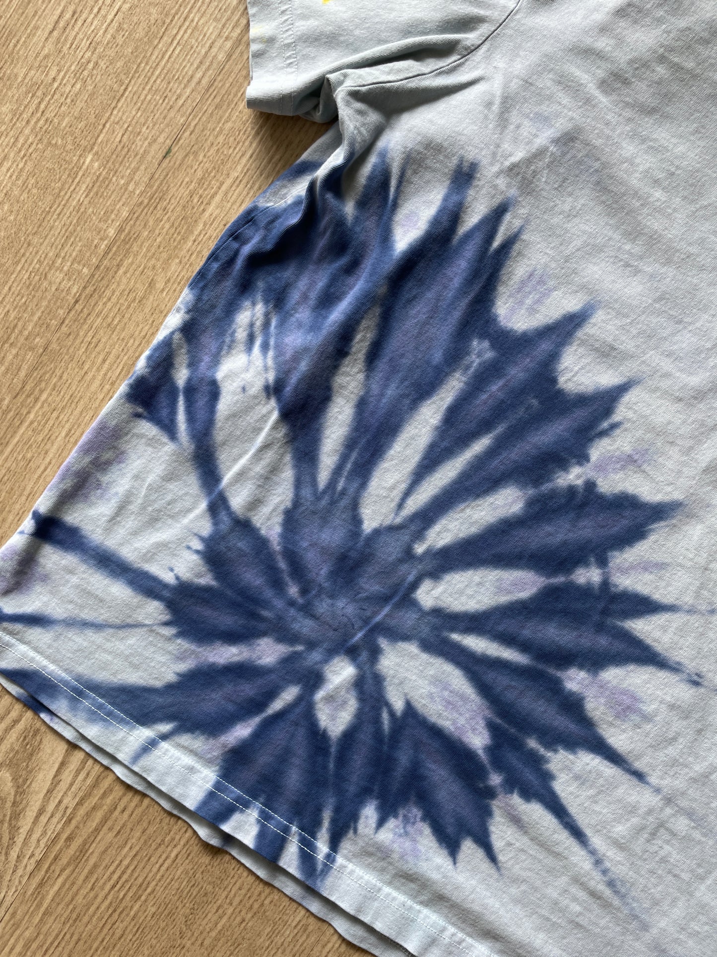 MEDIUM Men’s NASA USA Flag Handmade Tie Dye T-Shirt | One-of-a-Kind Purple and Blue Spiral Short Sleeve Top