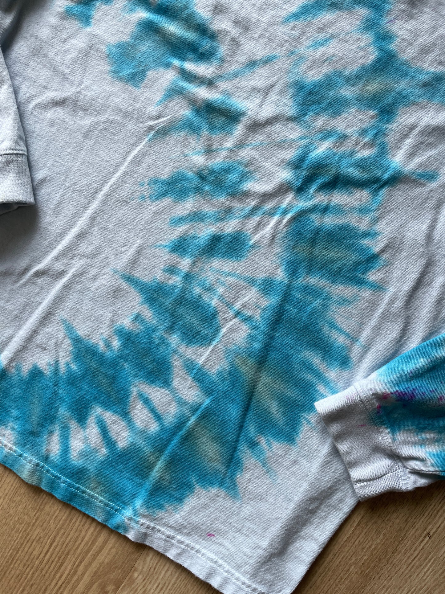 MEDIUM Men's Desert Cactus Tie Dye Long Sleeve T-Shirt | One-Of-a-Kind Blue and White Spiral Short Sleeve