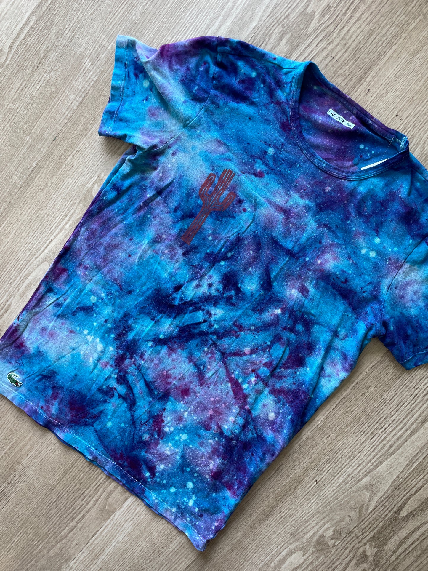 MEDIUM Men's Saguaro Cactus Galaxy Tie Dye T-Shirt | One-Of-a-Kind Blue and Purple Crumpled Short Sleeve