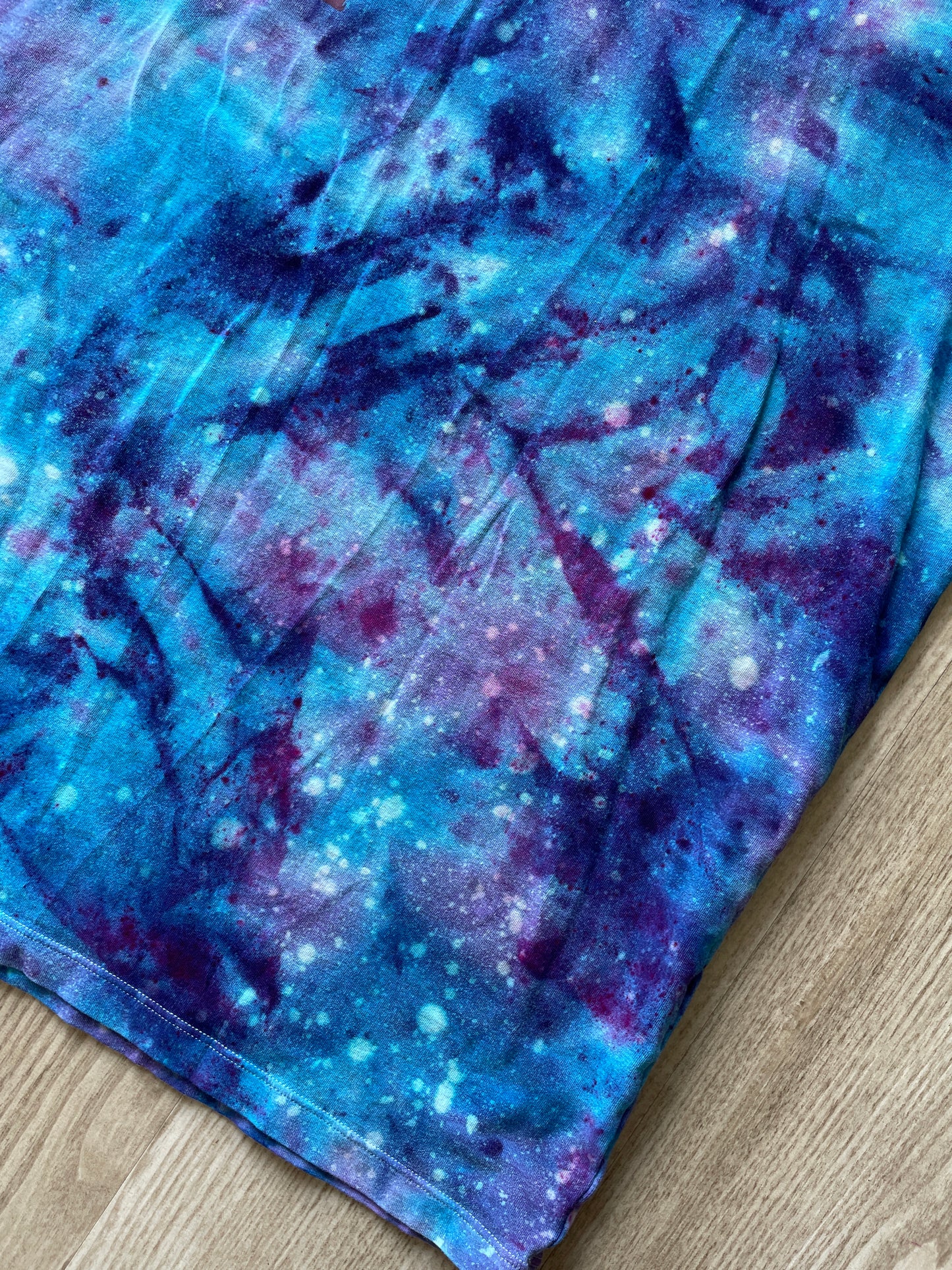 MEDIUM Men's Saguaro Cactus Galaxy Tie Dye T-Shirt | One-Of-a-Kind Blue and Purple Crumpled Short Sleeve