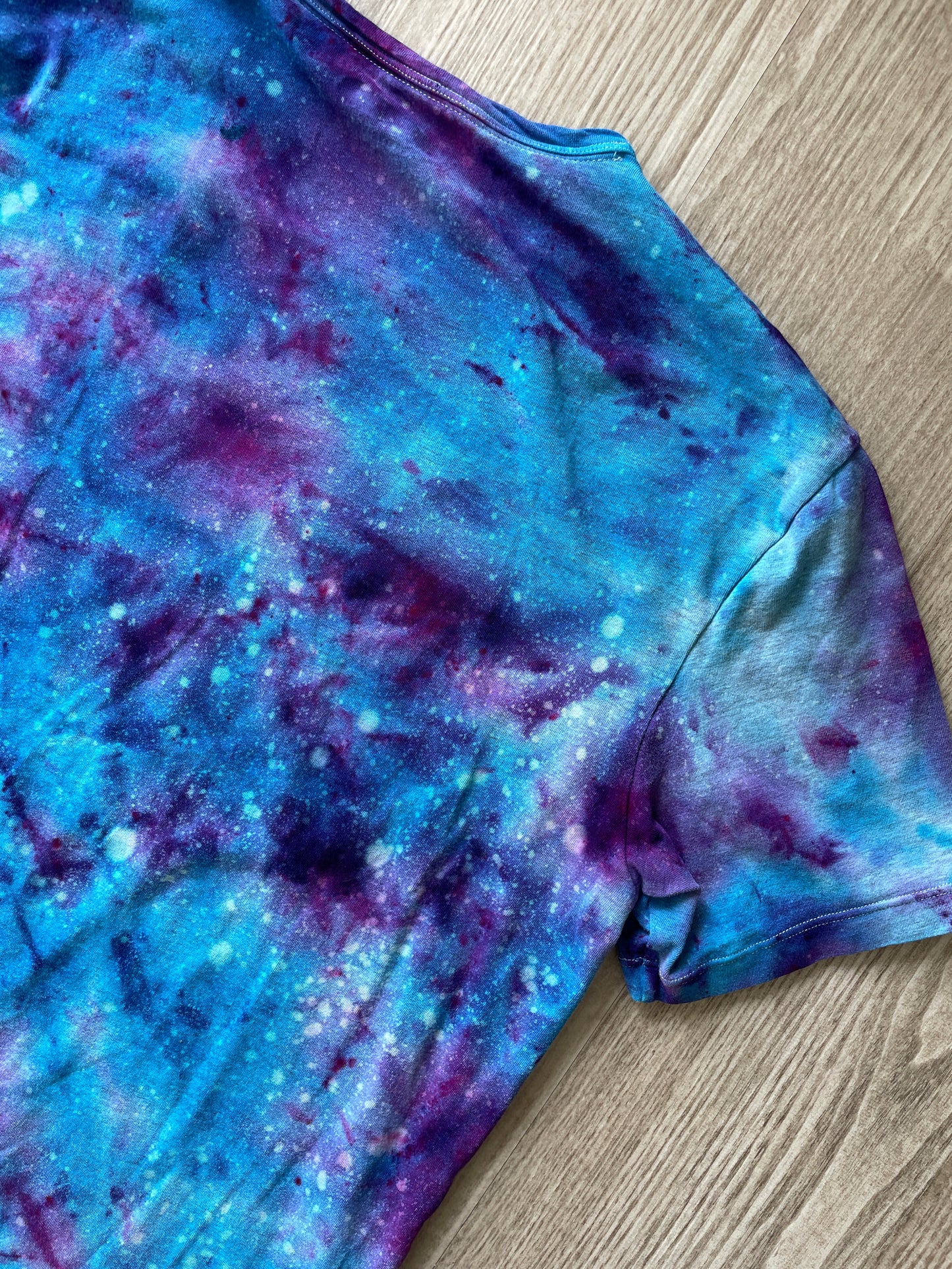 MEDIUM Men's Saguaro Cactus Galaxy Tie Dye T-Shirt | One-Of-a-Kind Blue and Purple Crumpled Short Sleeve