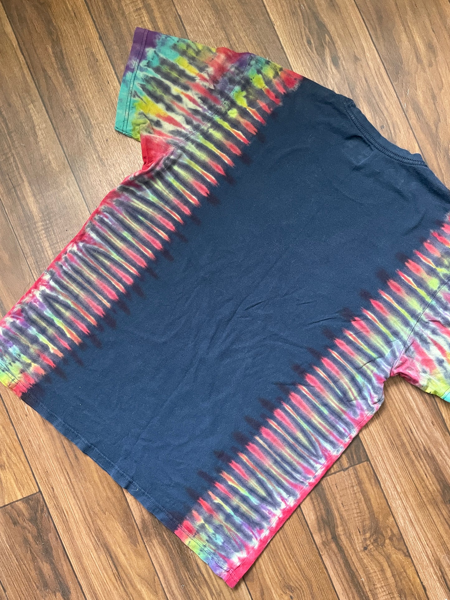 Medium Men's Legend of Zelda Handmade Tie Dye Short Sleeve T-Shirt | One-Of-a-Kind Upcycled Navy Blue Pleated Top