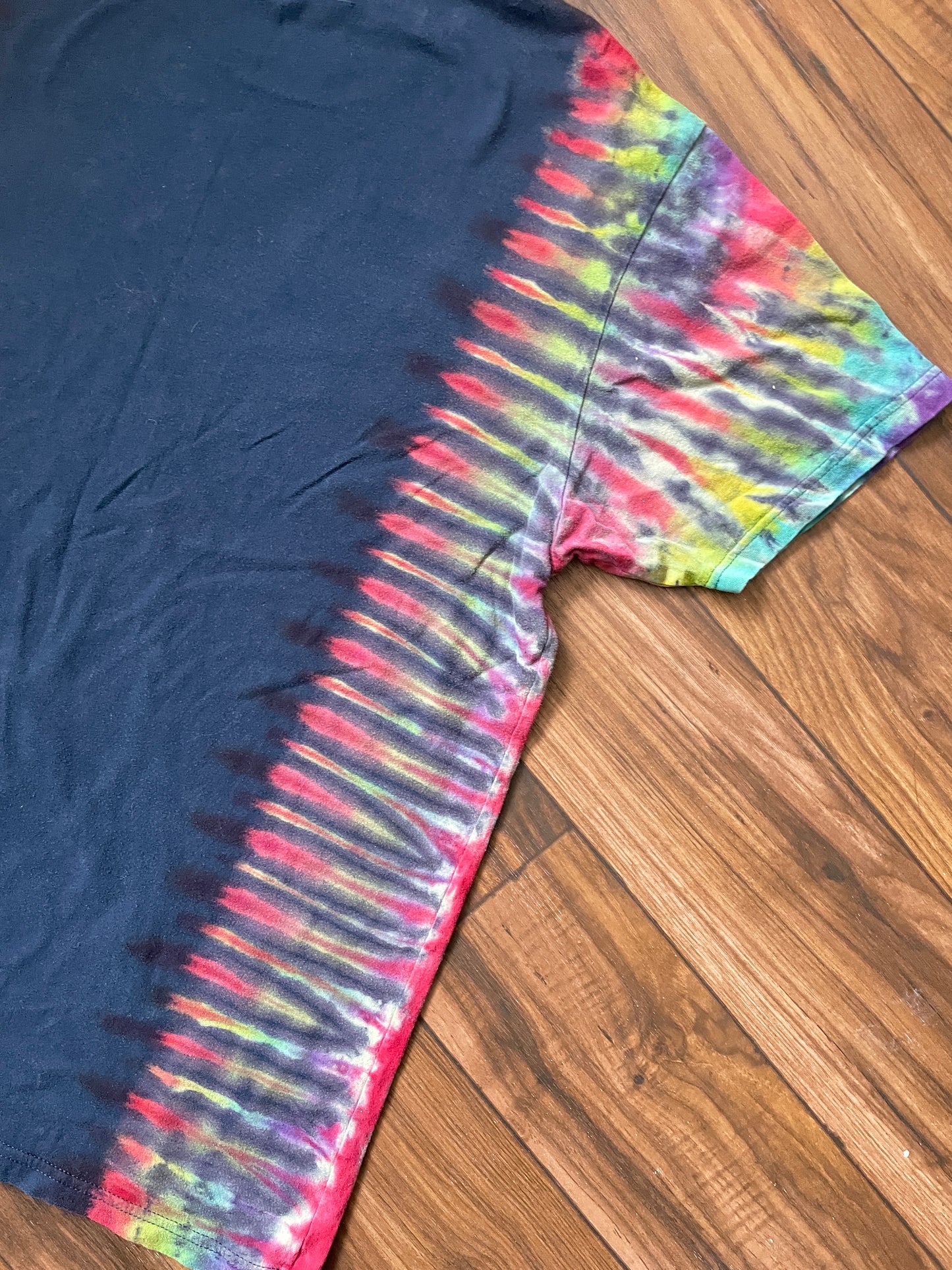 Medium Men's Legend of Zelda Handmade Tie Dye Short Sleeve T-Shirt | One-Of-a-Kind Upcycled Navy Blue Pleated Top