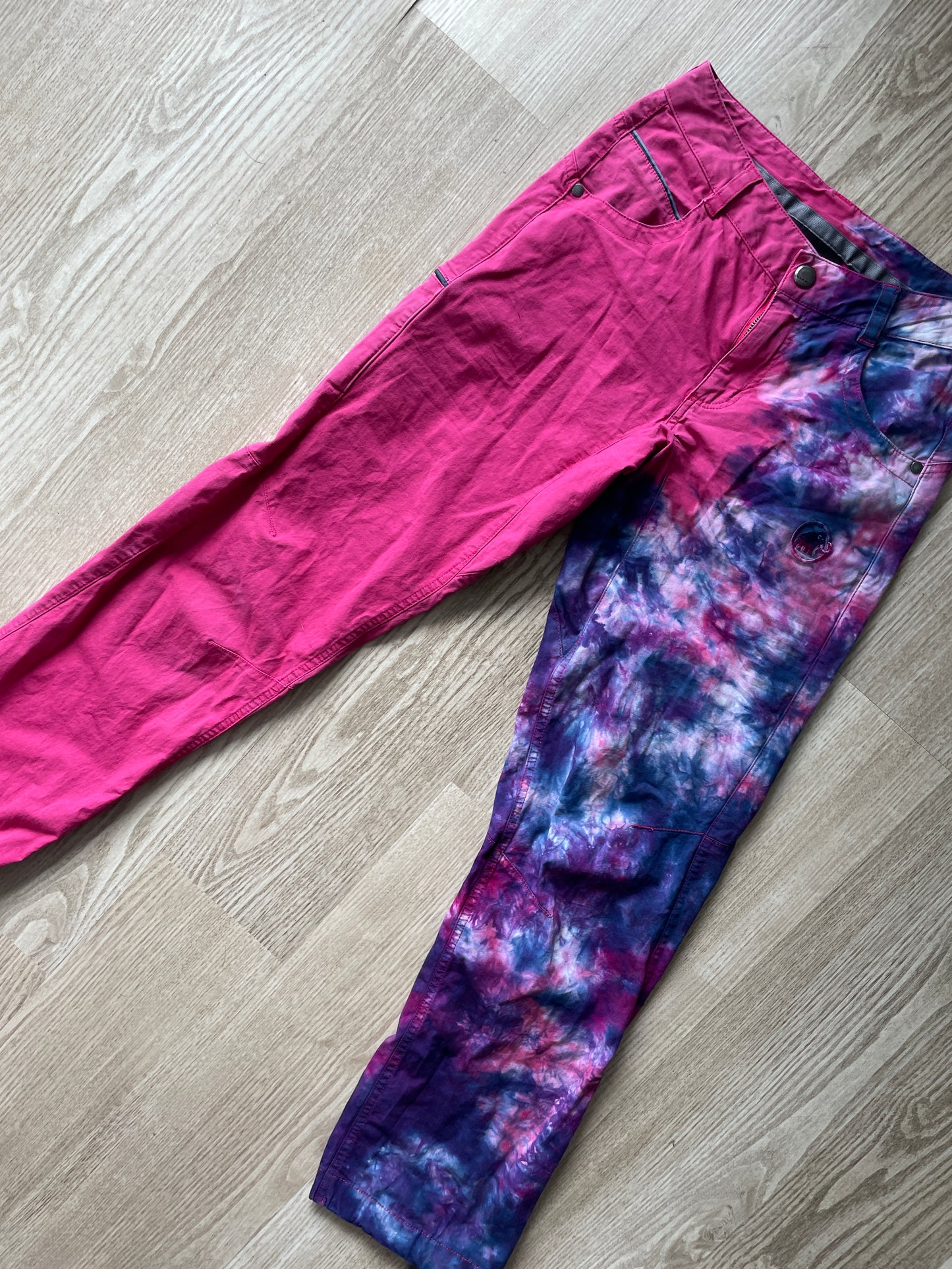 Women's Size 2 Mammut Tie Dye Climbing Pants | One-Of-a-Kind Upcycled Pink and Purple Pants