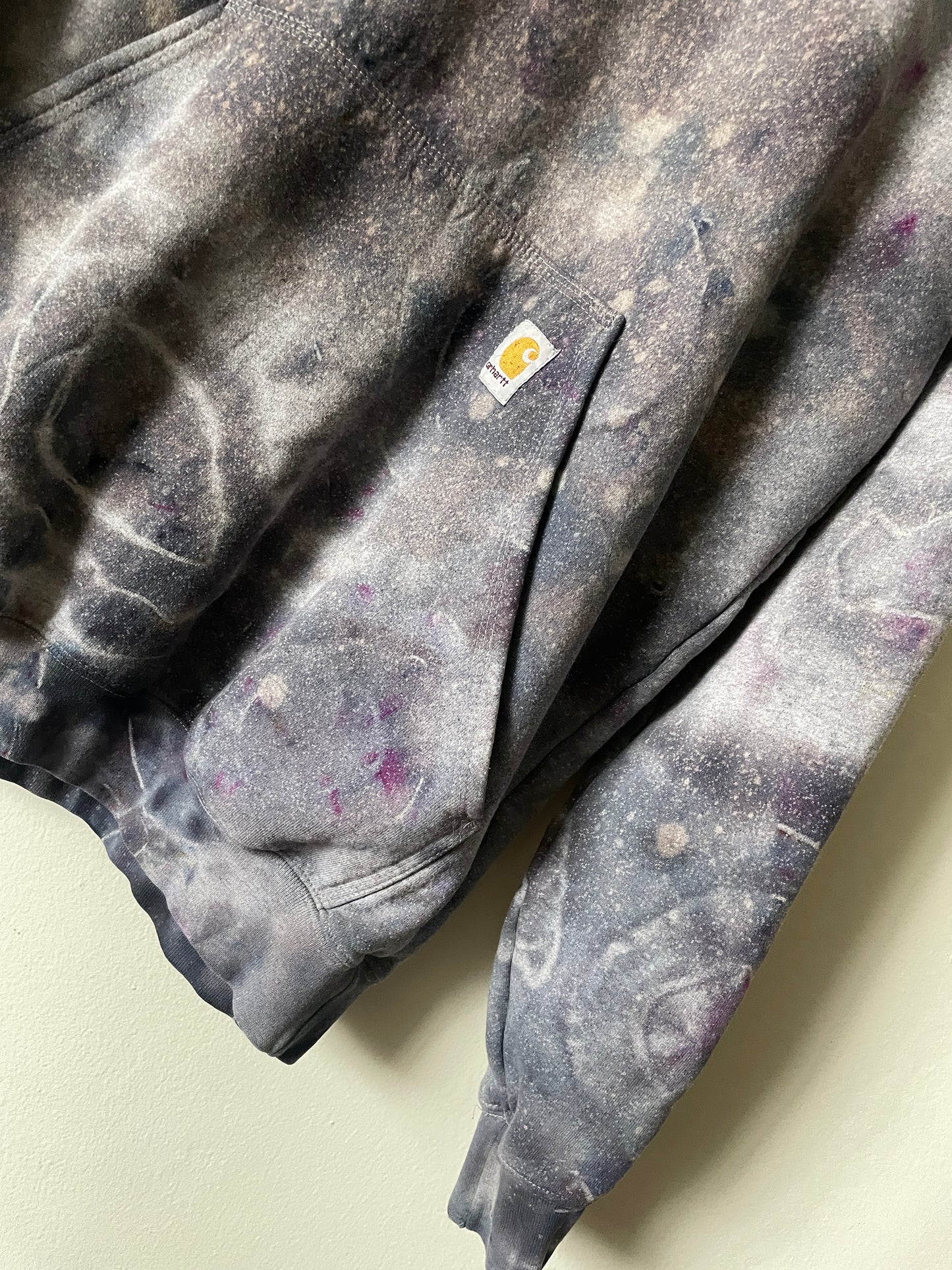 Medium Men's Carhartt Tie Dye Long Sleeve Hoodie | One-Of-a-Kind Upcycled Gray and Black Geode Sweatshirt