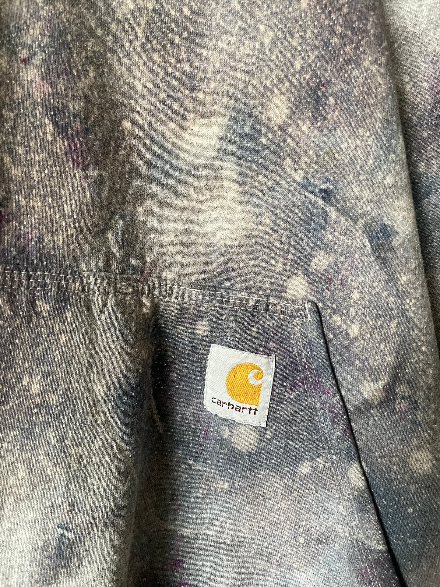 Medium Men's Carhartt Tie Dye Long Sleeve Hoodie | One-Of-a-Kind Upcycled Gray and Black Geode Sweatshirt